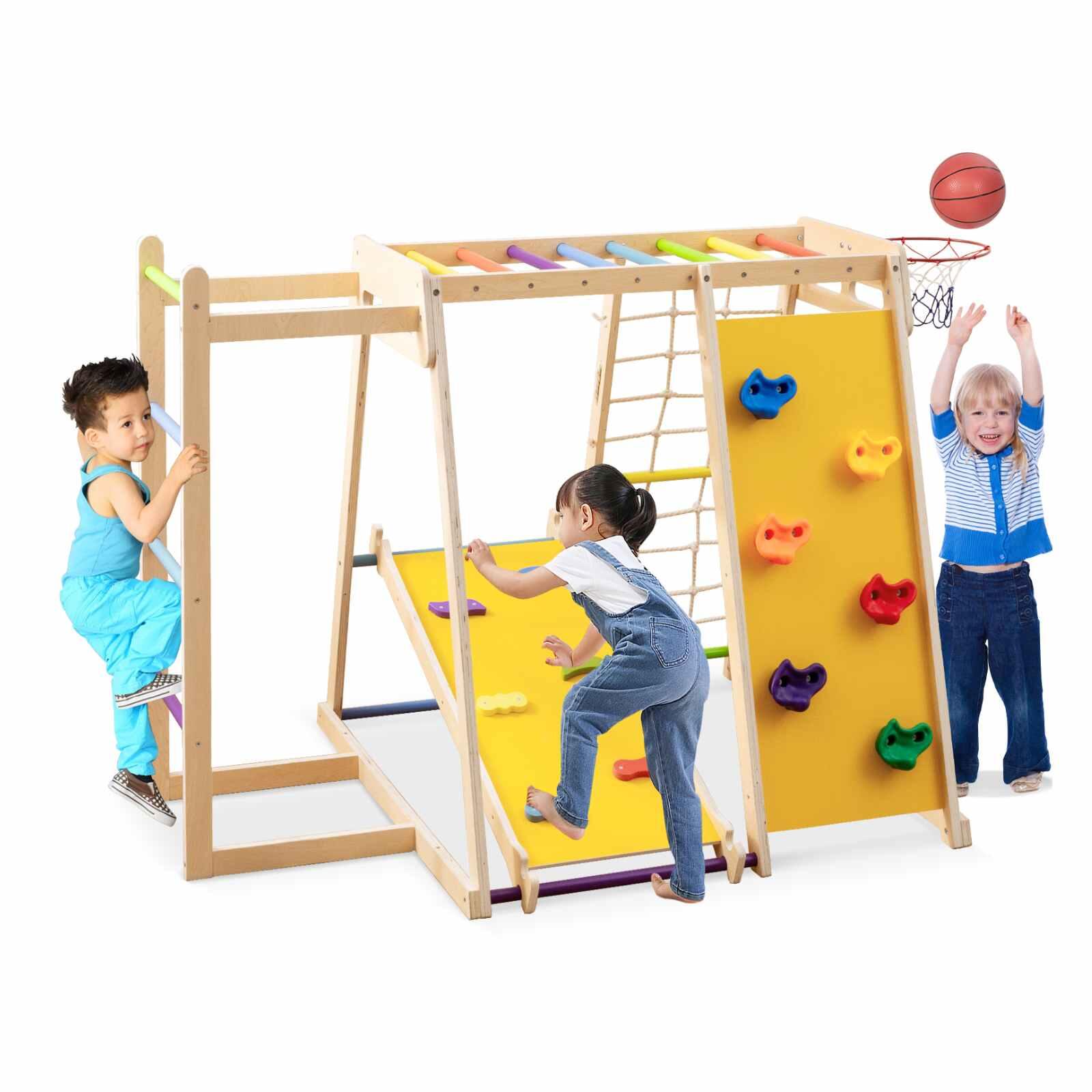 6-in-1 Wooden Jungle Gym w/Swing Slide & Hoop Multi