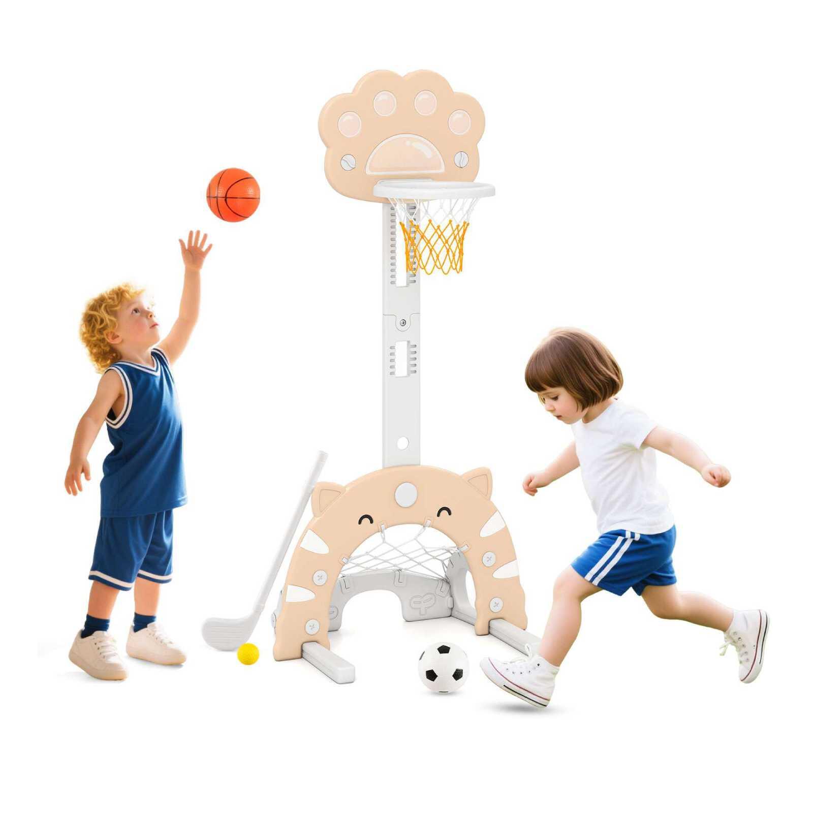 3-in-1 Basketball Soccer Golf Play Set Foldable Rim Grey