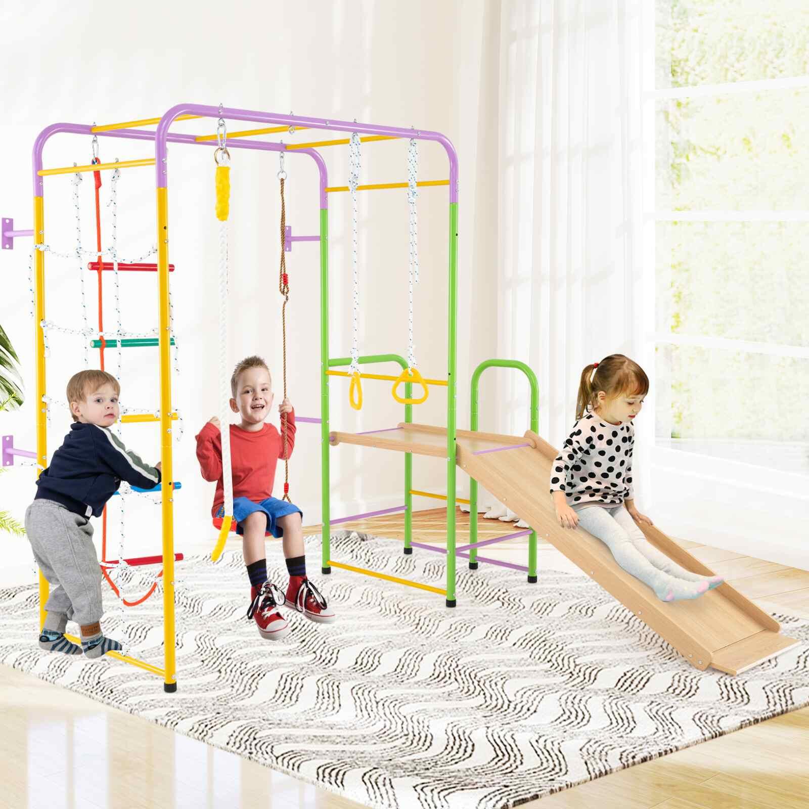 8-in-1 Metal Jungle Gym w/Swing Slide & Rings