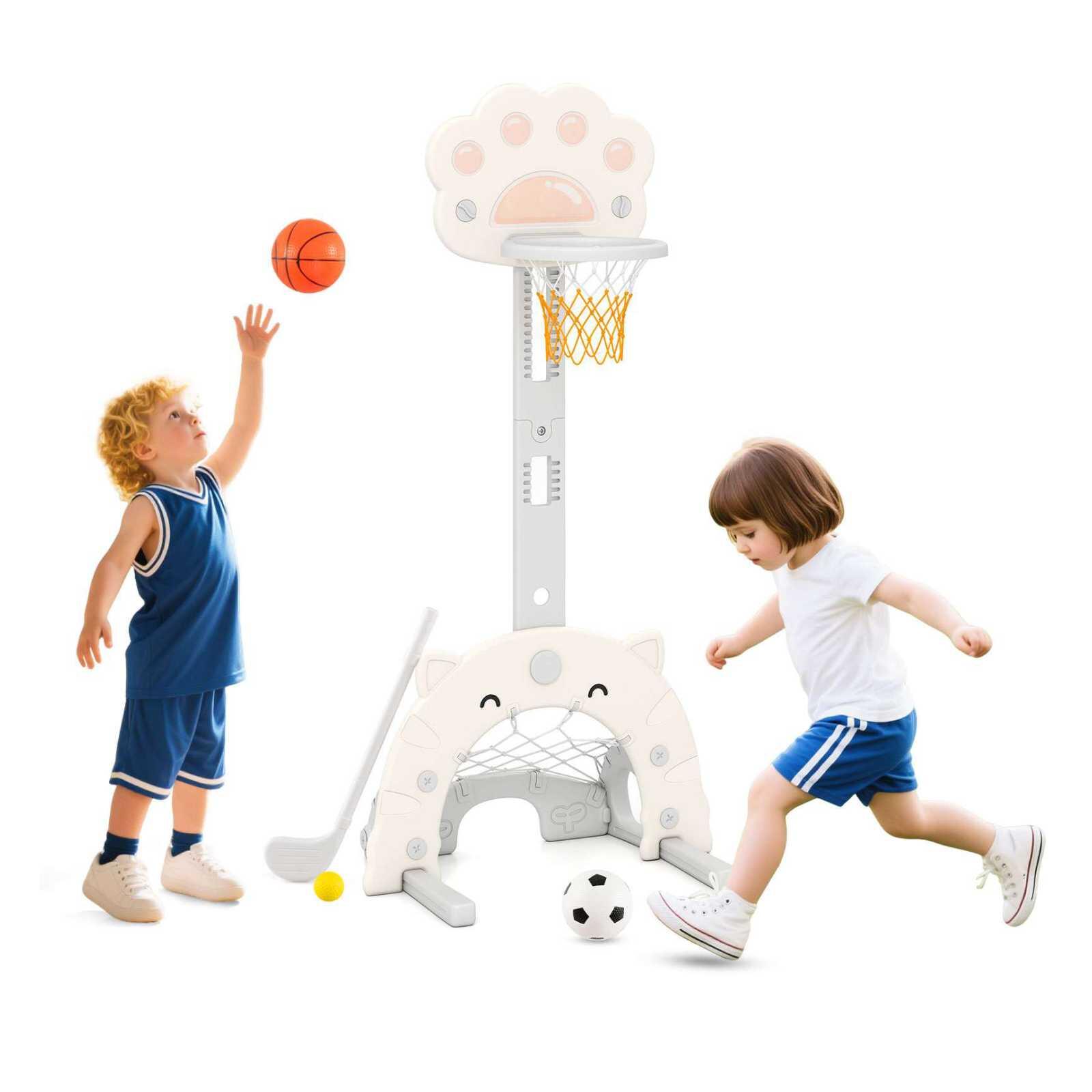 3-in-1 Basketball Soccer Golf Play Set Foldable Rim White