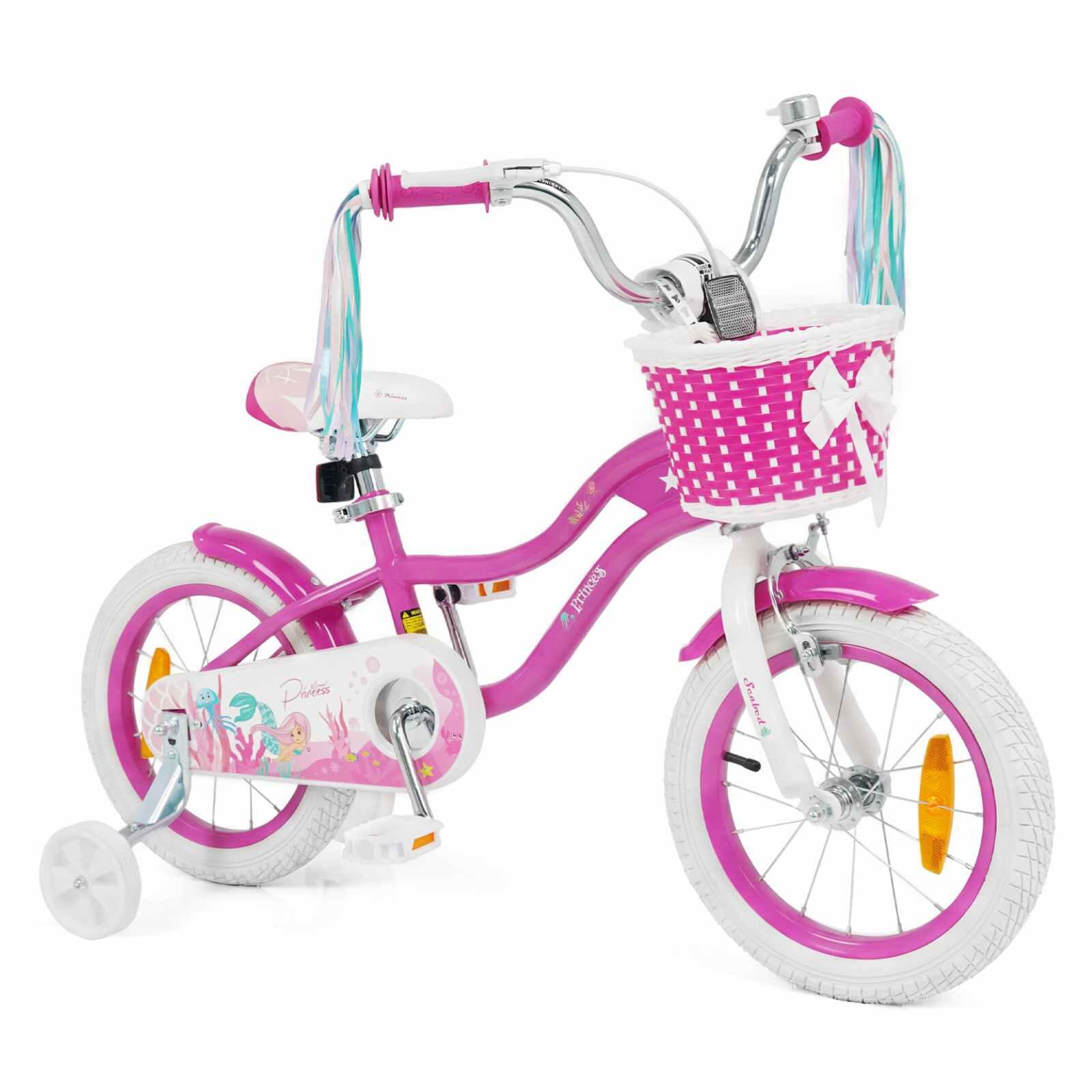 40cm Mermaid Girls Bike w/Basket Streamers Rose Red