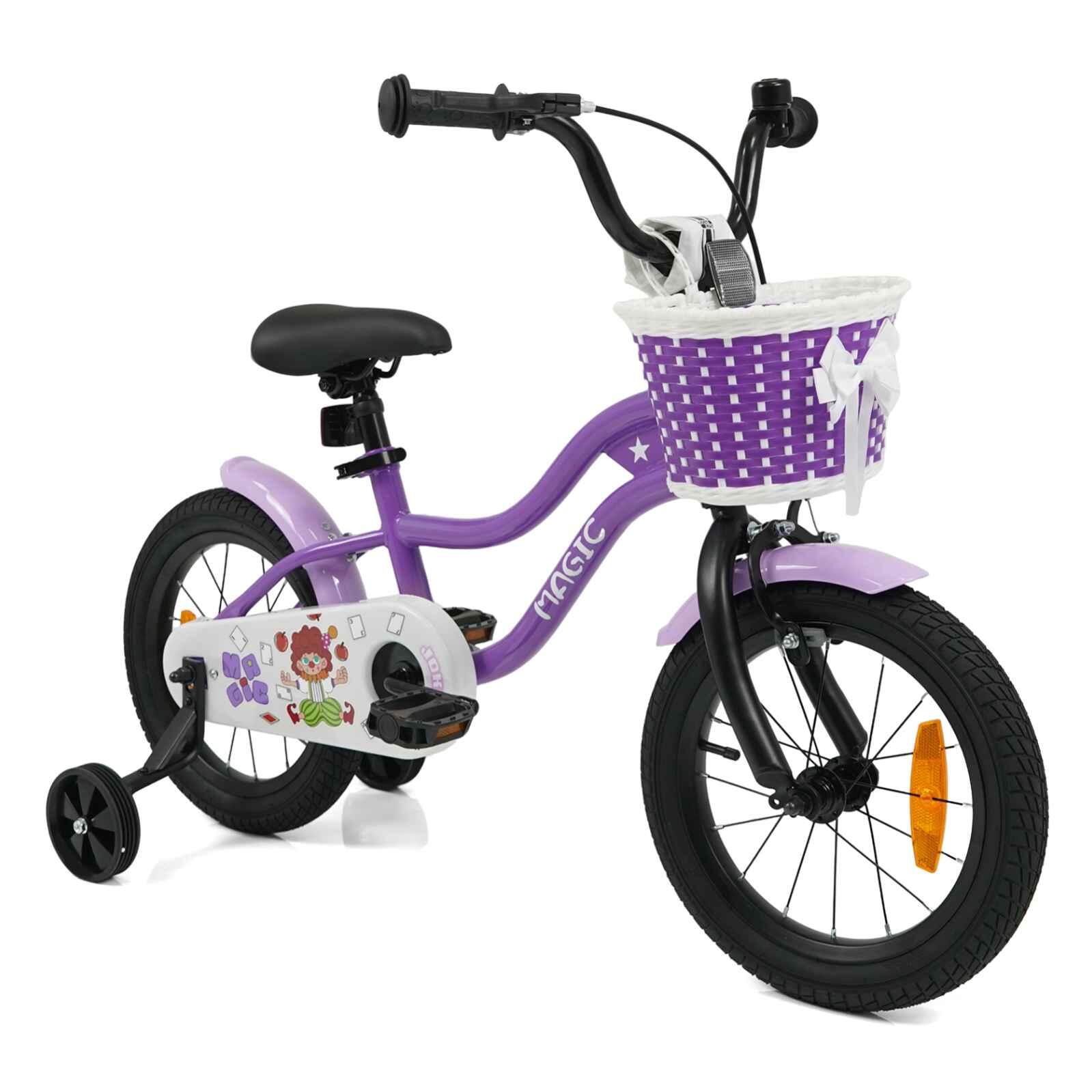 45cm Kids Bike w/Dual Brakes Training Wheels Basket Purple