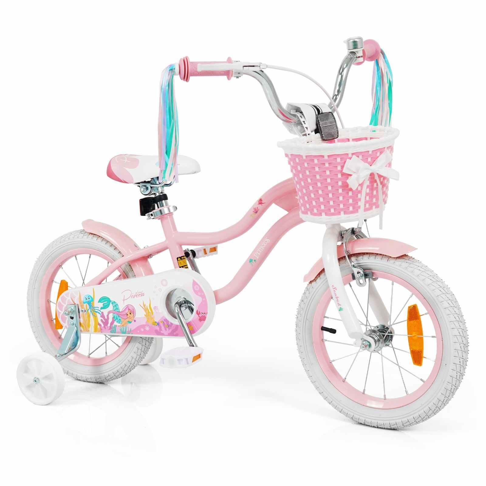 36cm Mermaid Girls Bike w/Basket Streamers Pink