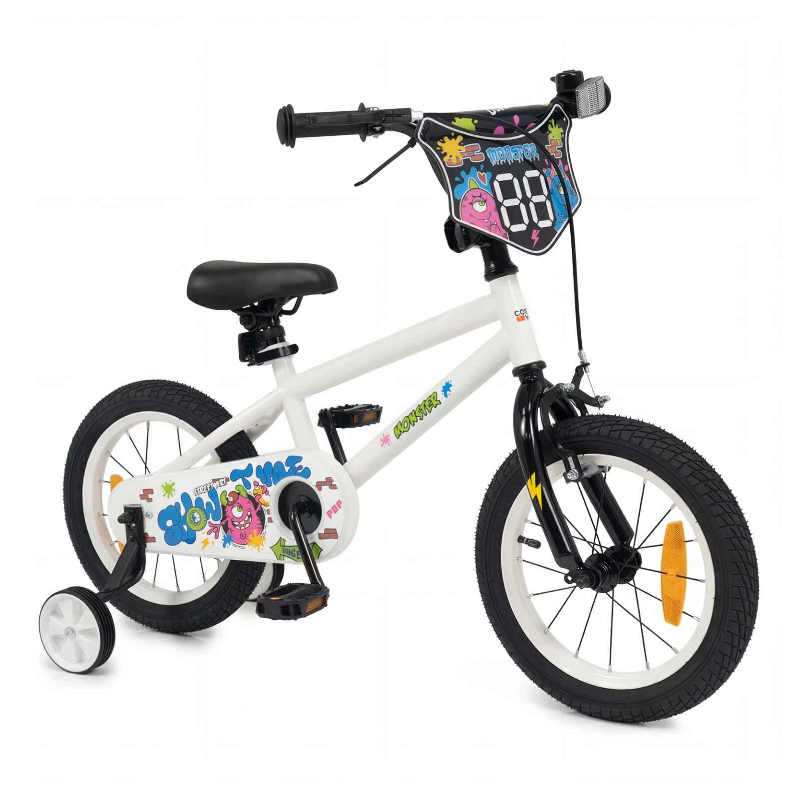 45cm Kids Bike w/Training Wheels Dual Brakes White