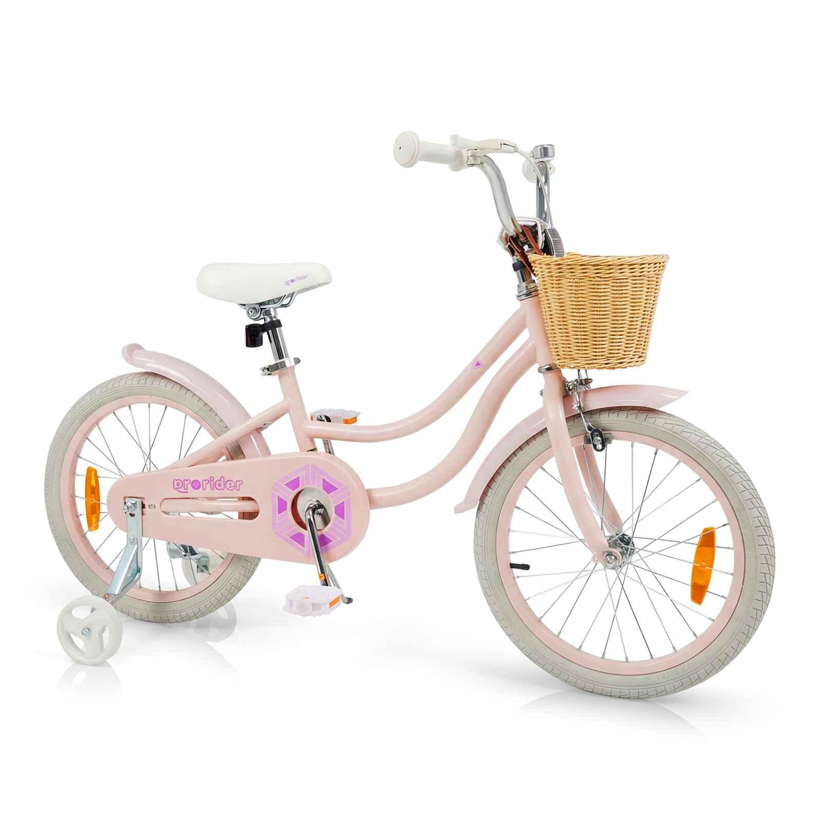 46cm Retro Kids Bike w/Training Wheels & Basket Pink
