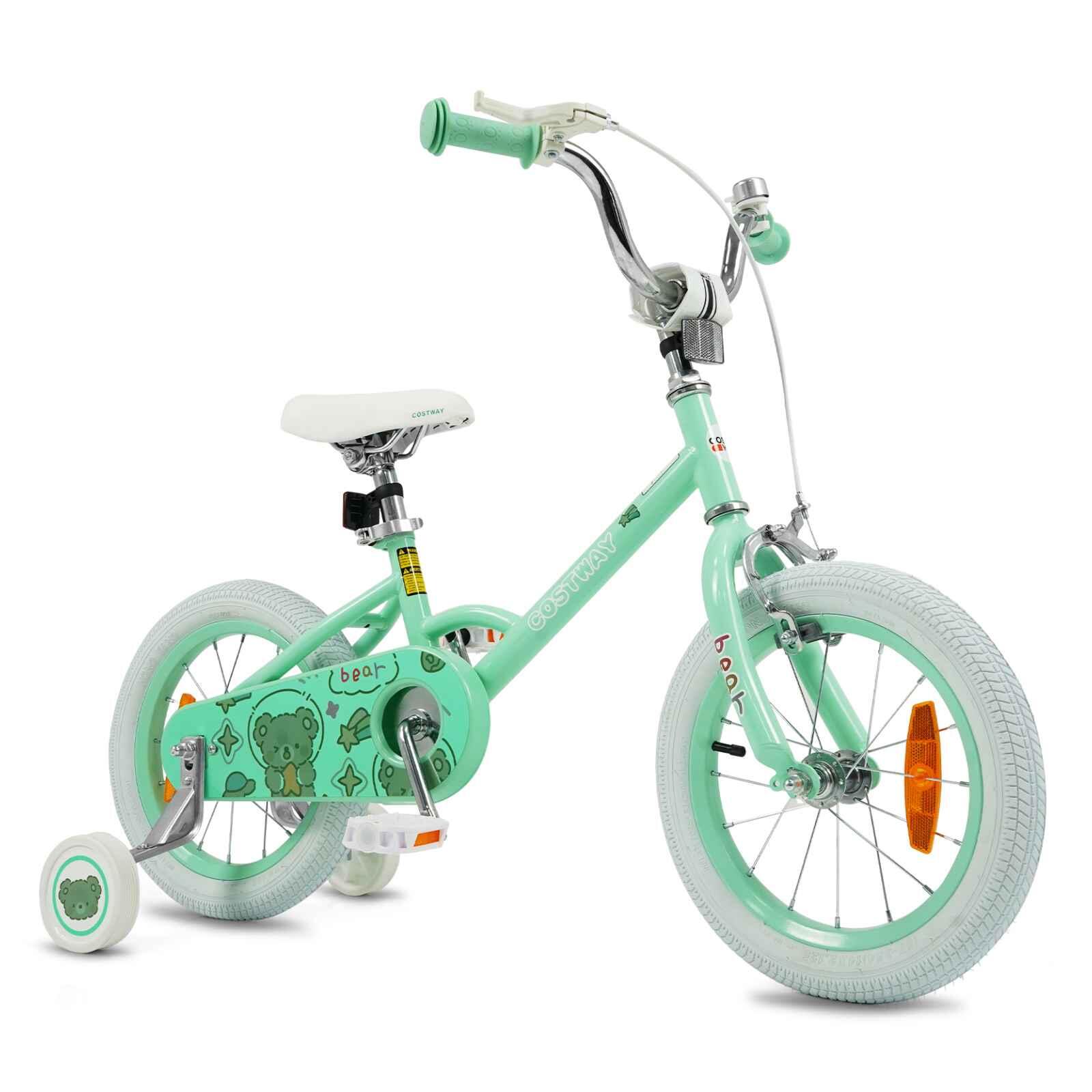 35cm Kids Bike w/Dual Brakes Detachable Training Wheels Green