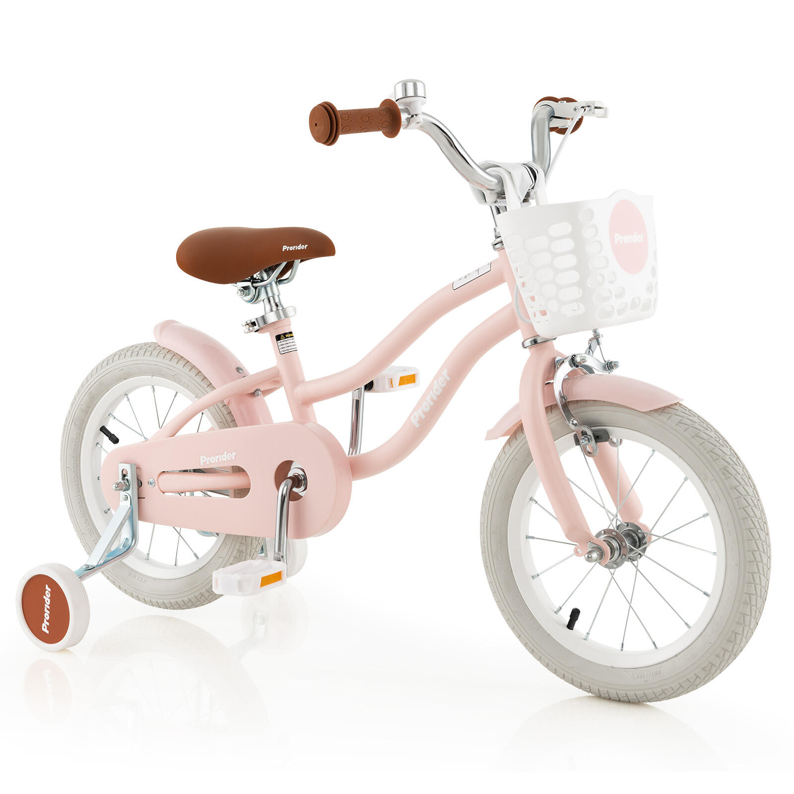 46cm Girls Bike w/Training Wheels & Basket Pink