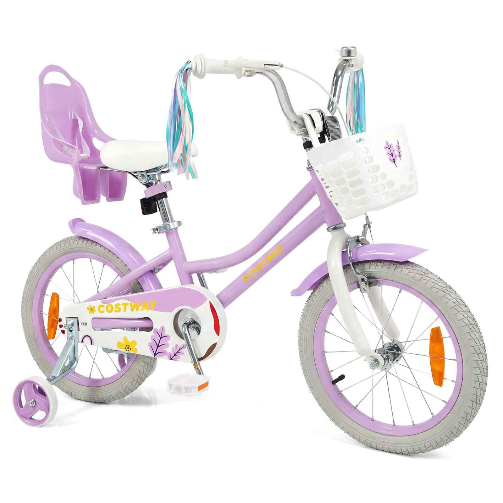 50cm Girls Bike w/Doll Seat & Front Basket Purple