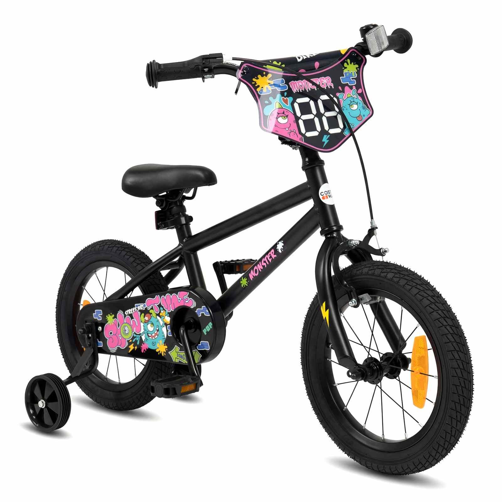 40cm Kids Bike w/Training Wheels Dual Brakes Black