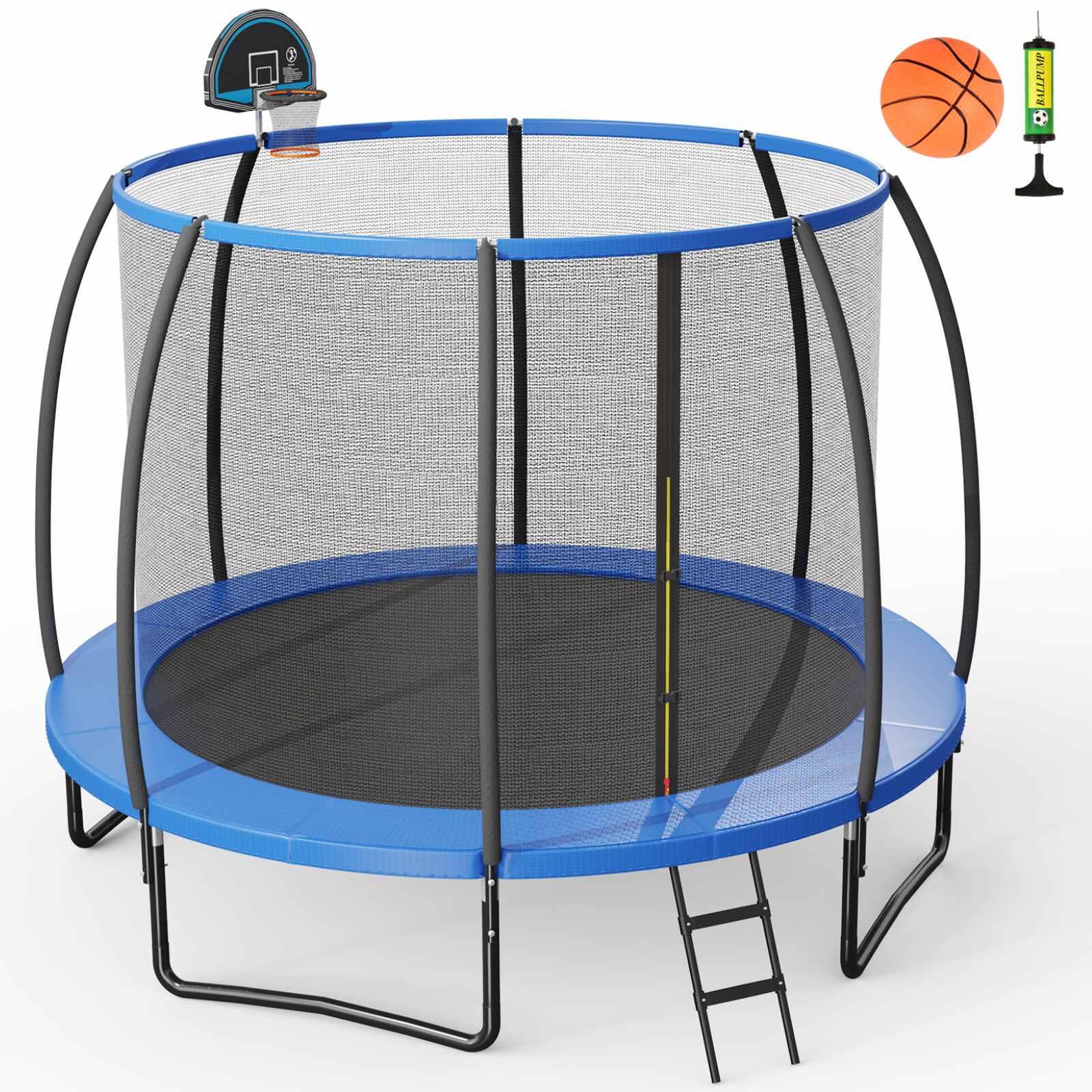 12FT Trampoline w/Basketball Hoop & Enclosure Net