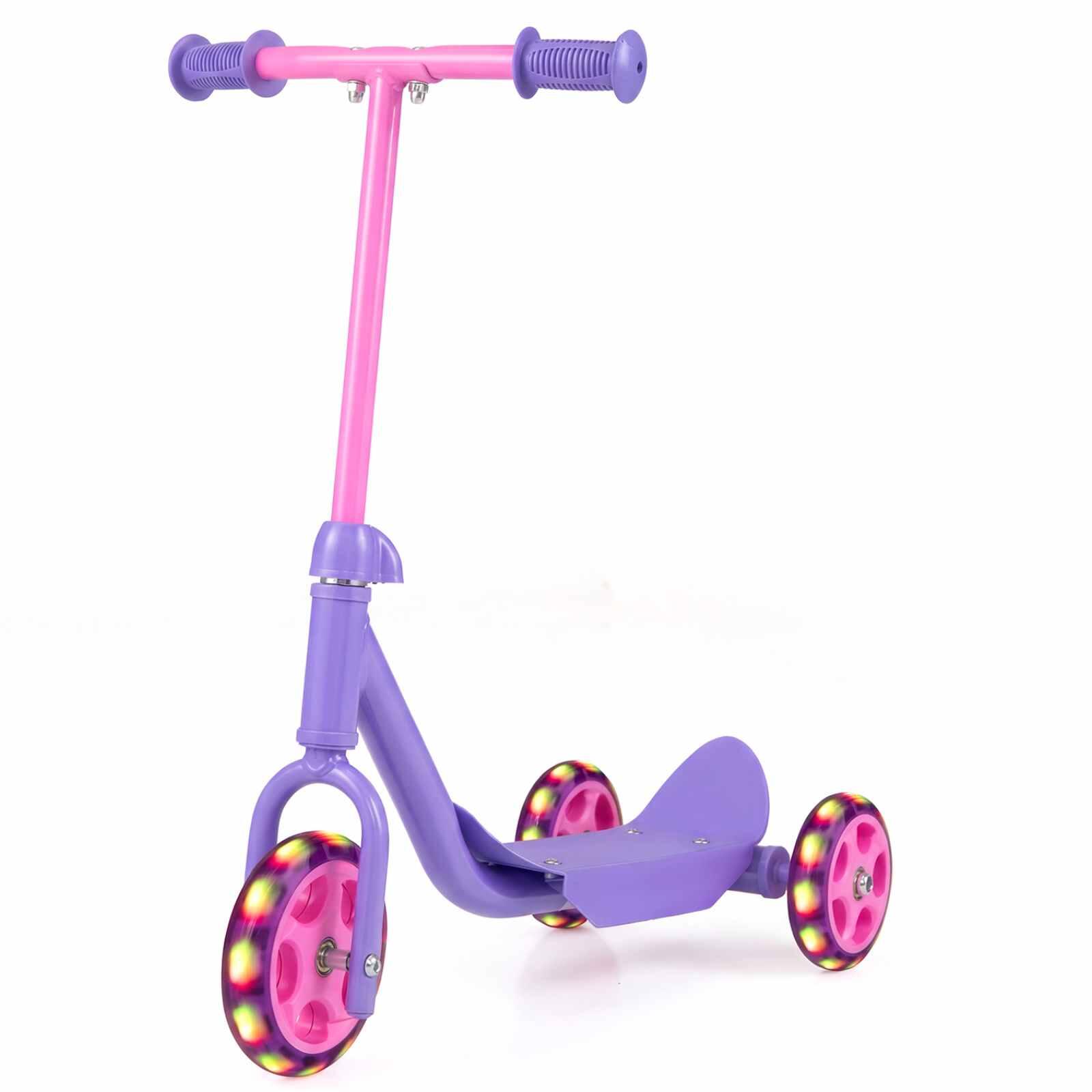 3-Wheel Kids Scooter LED Light-Up Wide Deck Purple