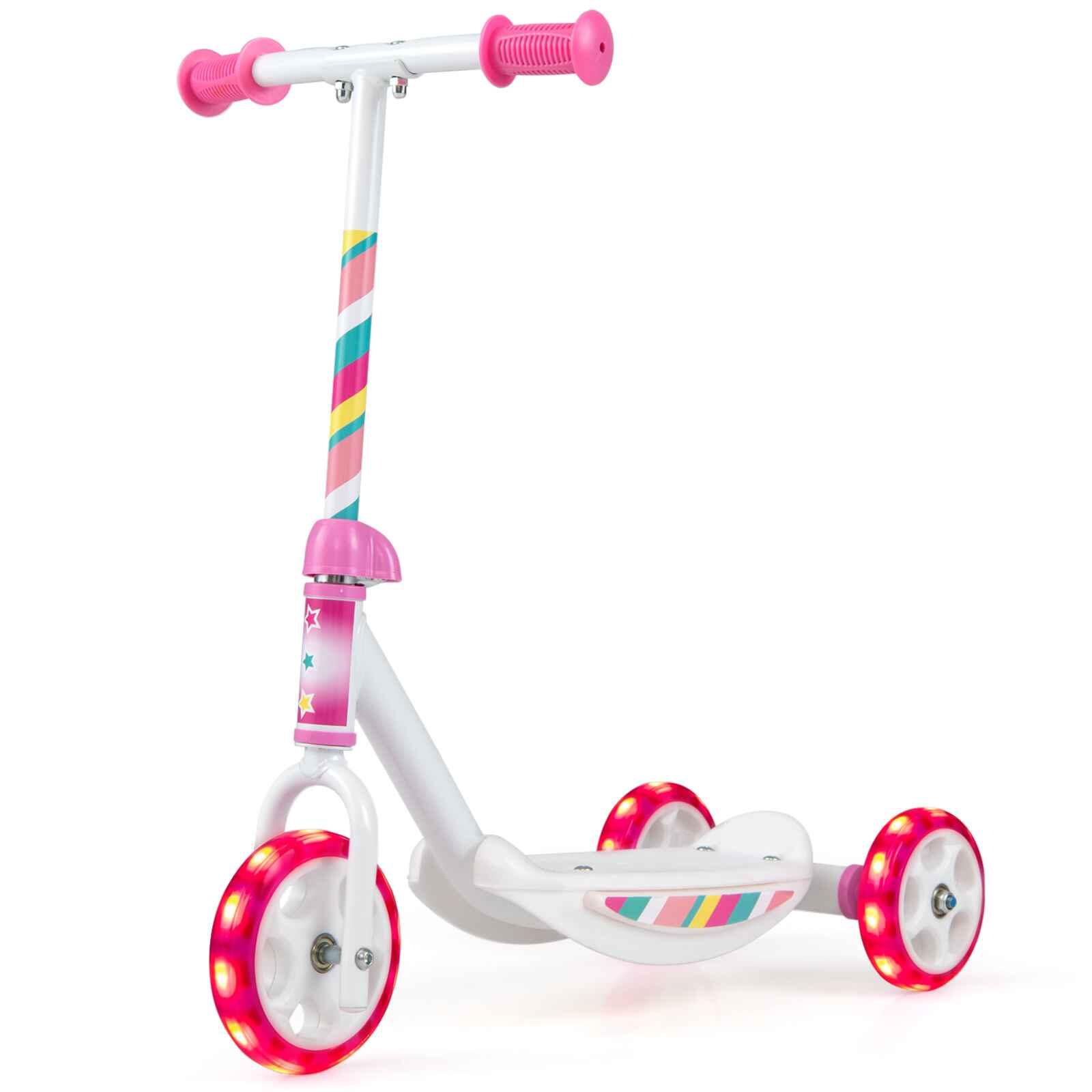 3-Wheel Kids Scooter LED Light-Up Wide Deck Pink