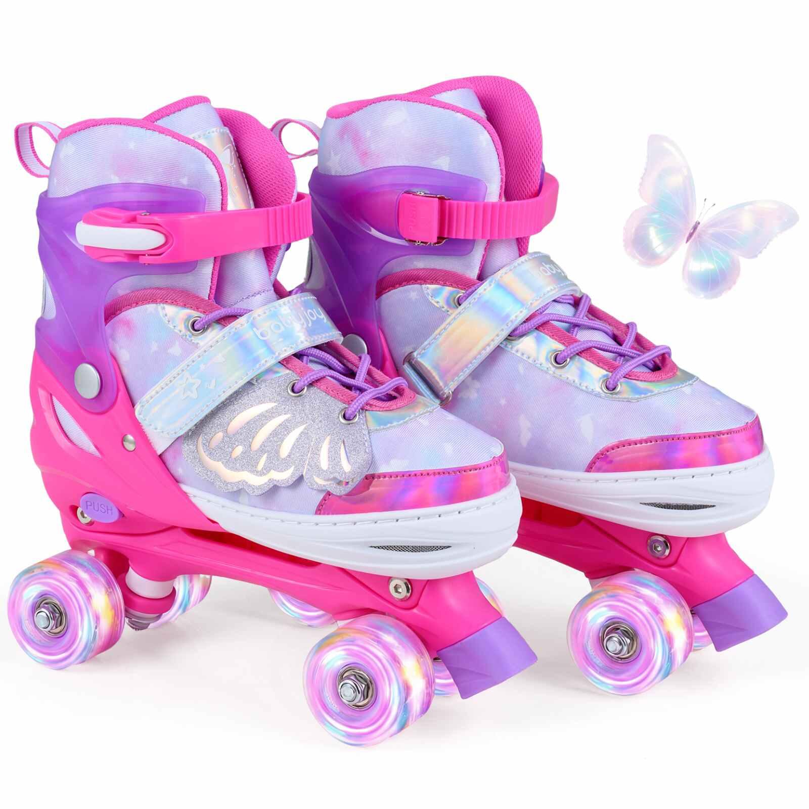 Butterfly Light-Up Quad Roller Skates Ages 9-14 Pink