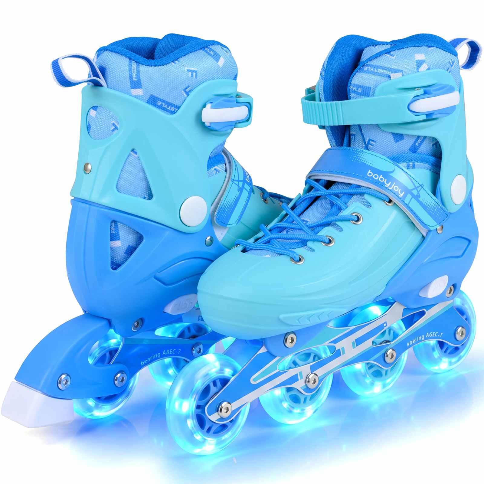 Adjustable Light-Up Roller Skates for Ages 7-9 Blue