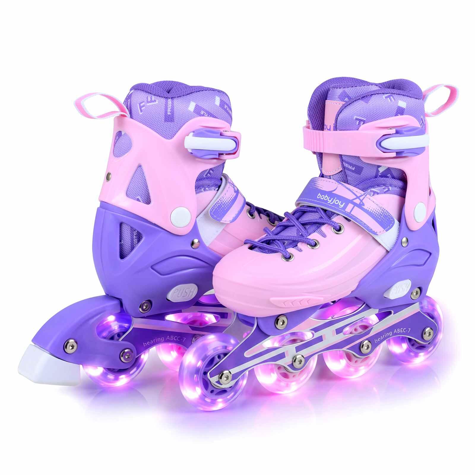 Adjustable Light-Up Roller Skates for Ages 5-7 Purple