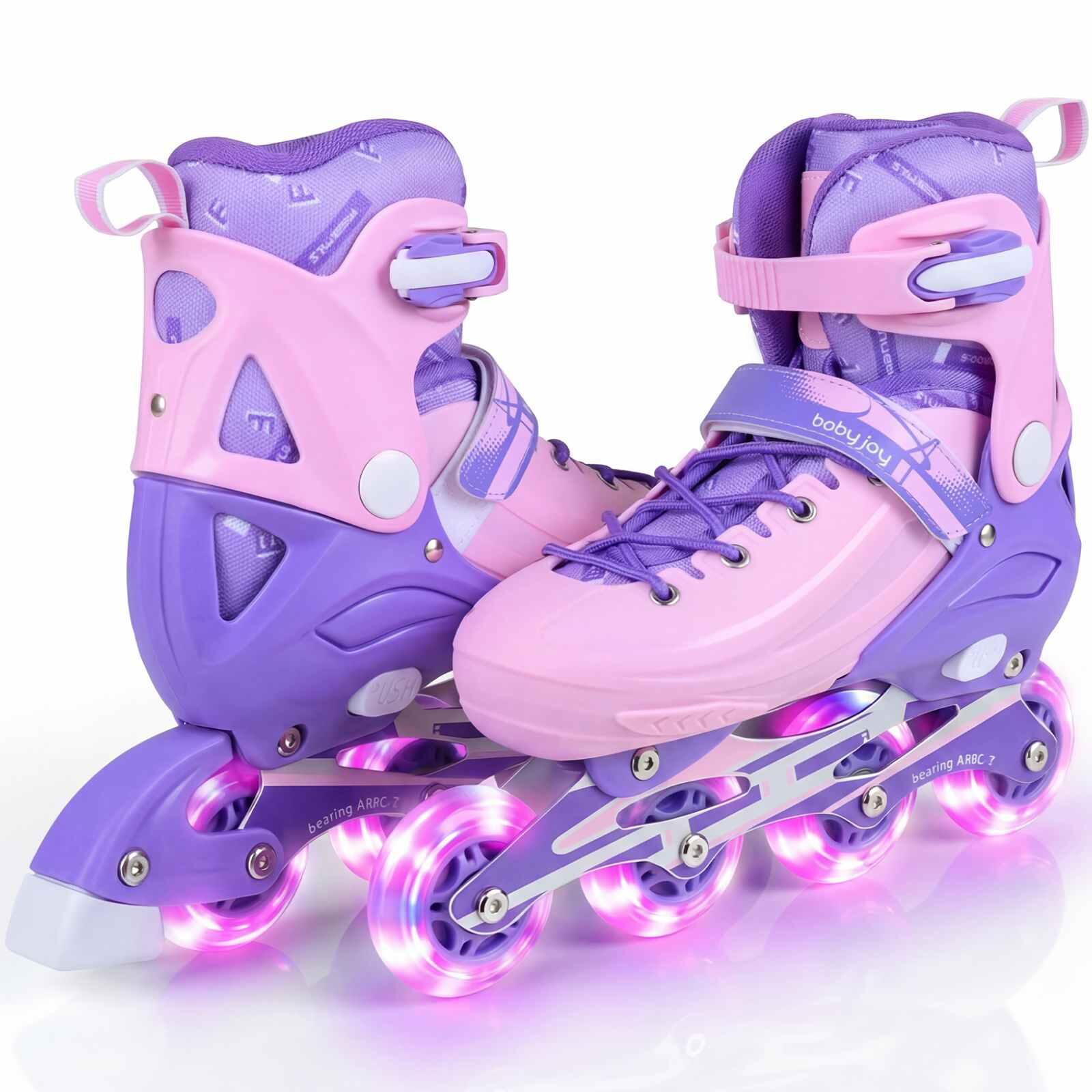 Adjustable Light-Up Roller Skates for Ages 9-14 Purple