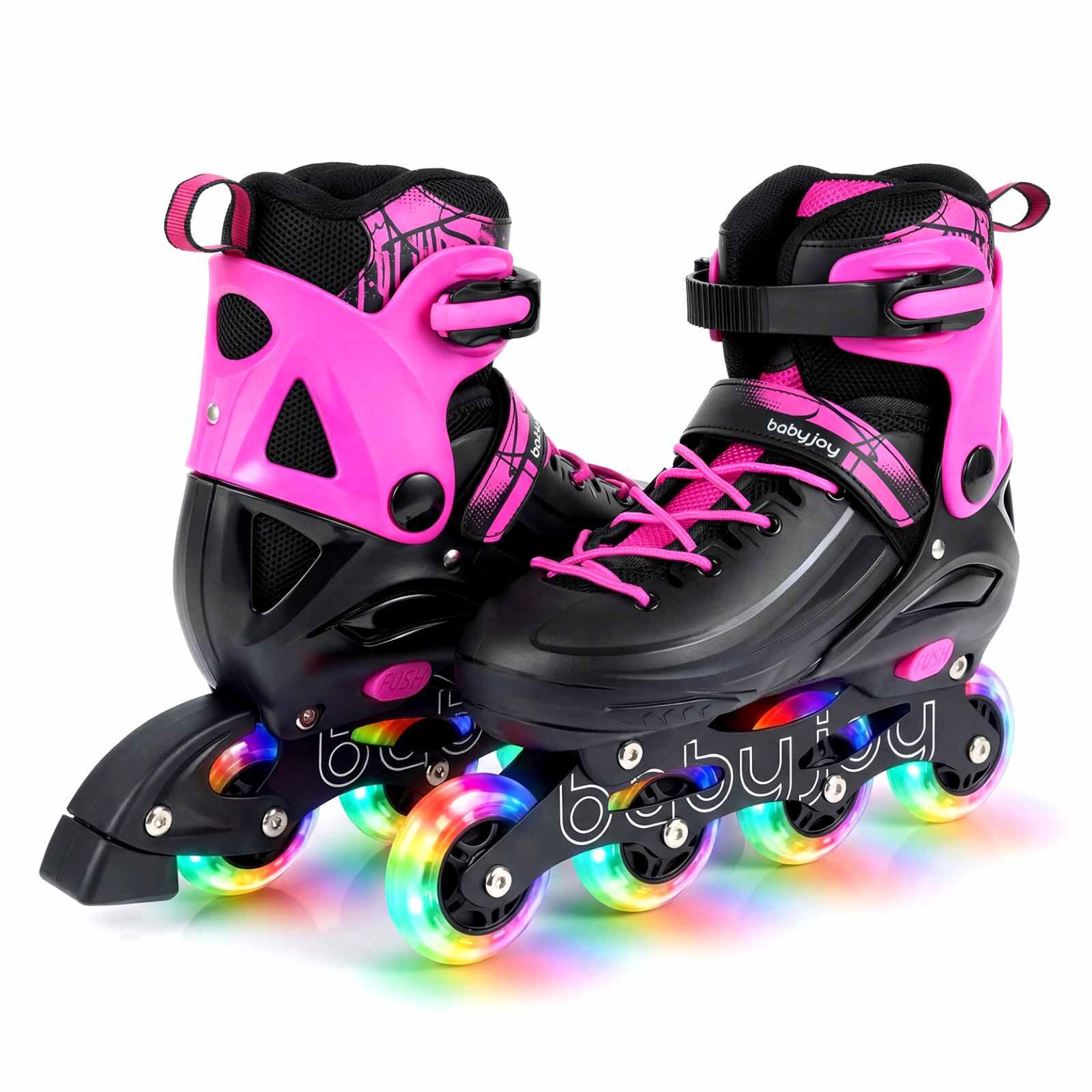 Adjustable Light-Up Roller Skates for Ages 7-9 Pink