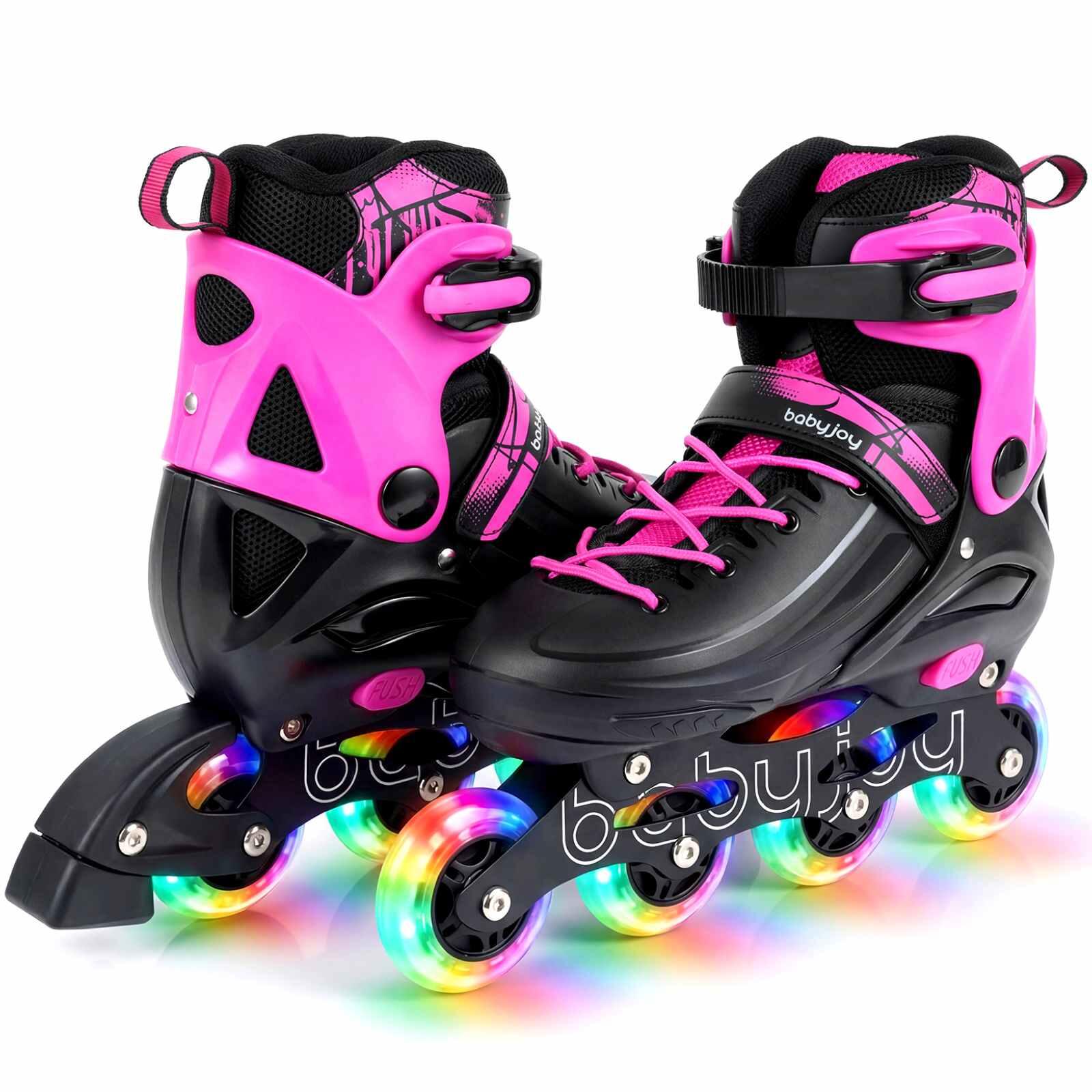 Adjustable Light-Up Roller Skates for Ages 9-14 Pink