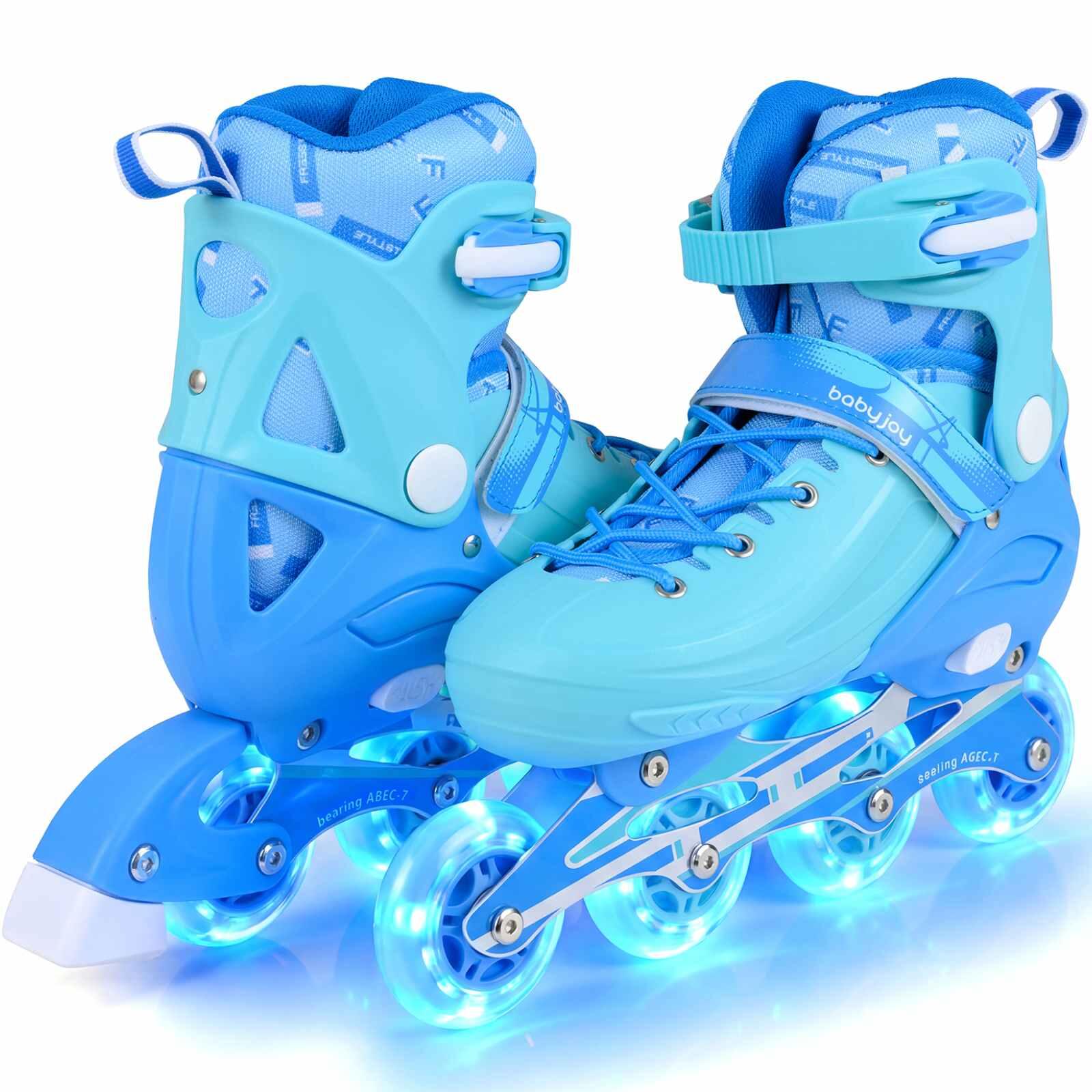 Adjustable Light-Up Roller Skates for Ages 9-14 Blue