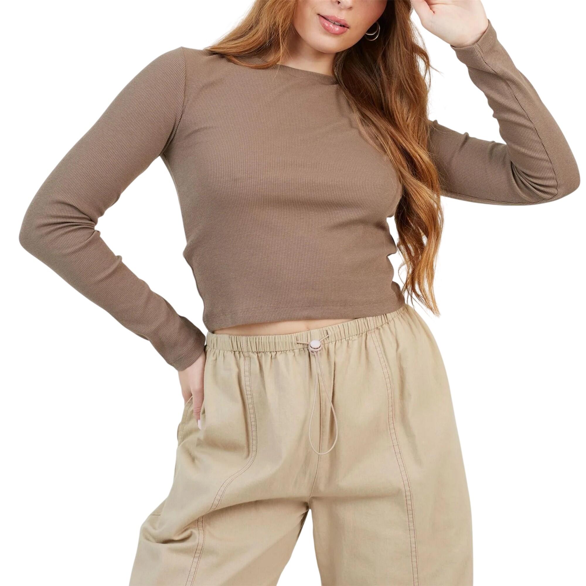 Brave Soul Womens/Ladies Ribbed Long-Sleeved Crop Top