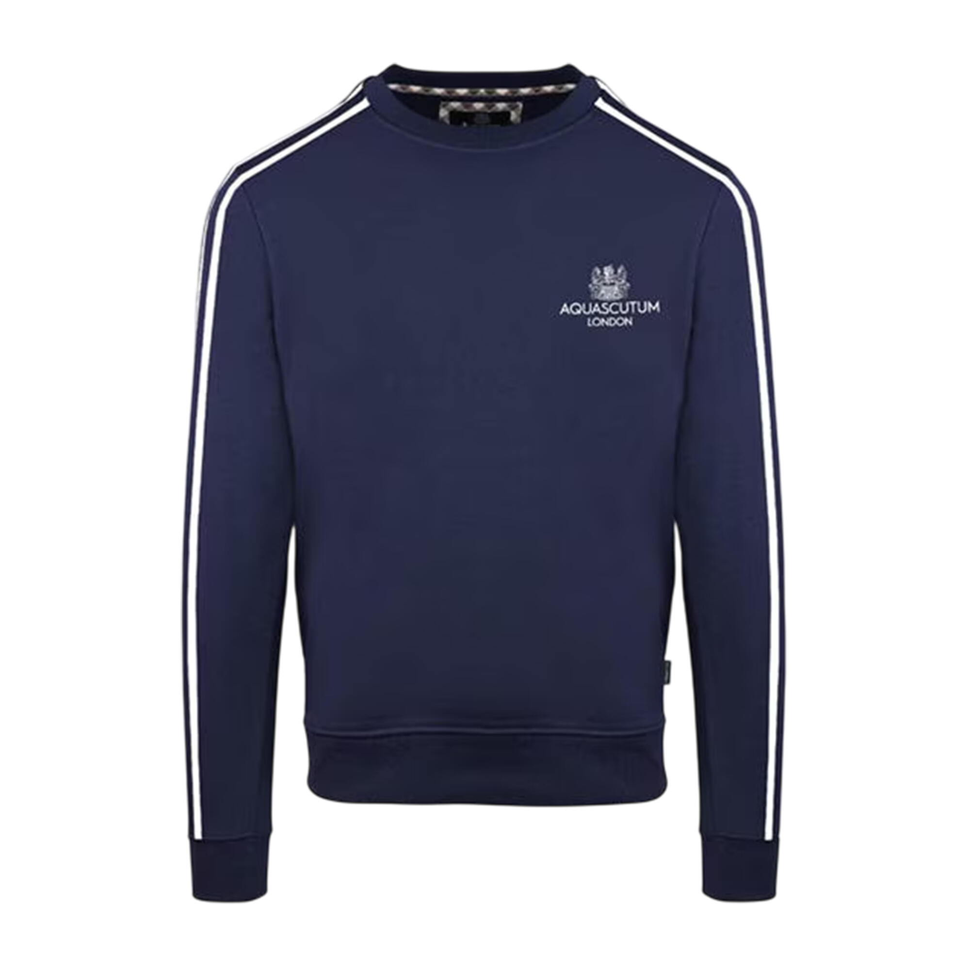 Aquascutum Mens Stripe Detail Crew Neck Long-Sleeved Sweatshirt