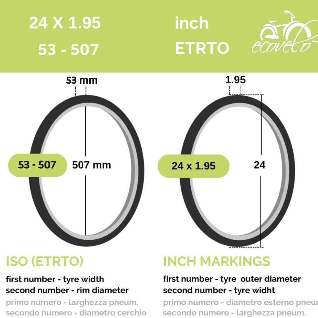Copertone 24x1.95 (53-507) + camera, pneumatico 24 x 1.95 nero gomma mtb EV 2/5