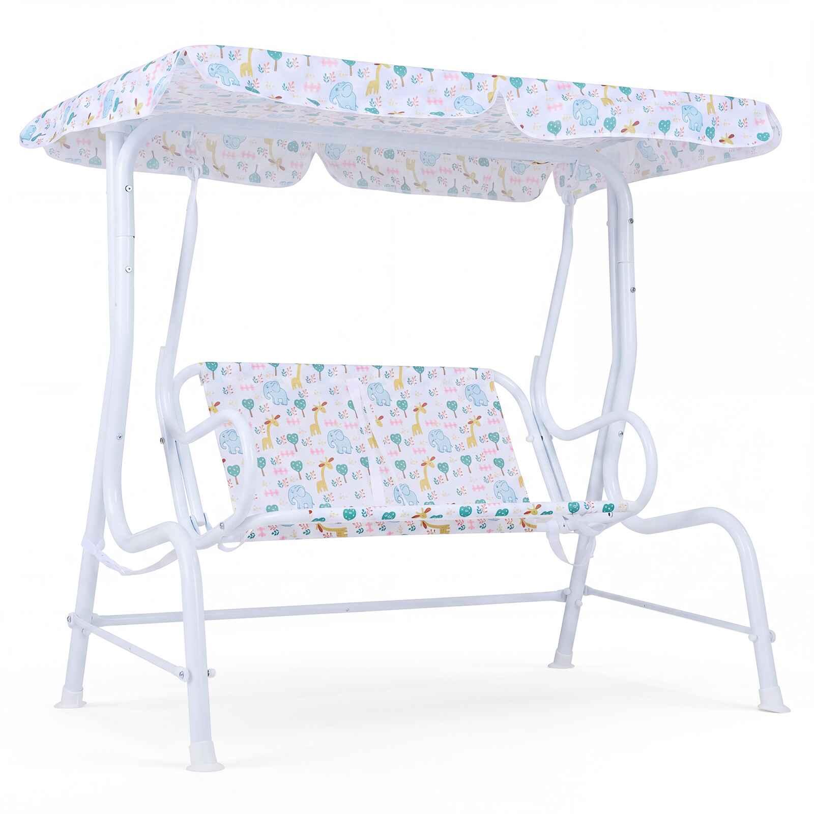 2-Seater Outdoor Swing Bench w/Adjustable Canopy White