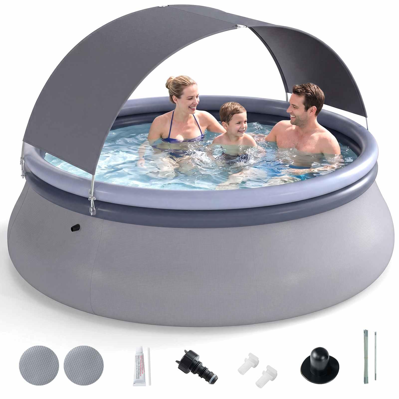 1800L Inflatable Swimming Pool w/Sunshade Canopy 2-Air Chamber