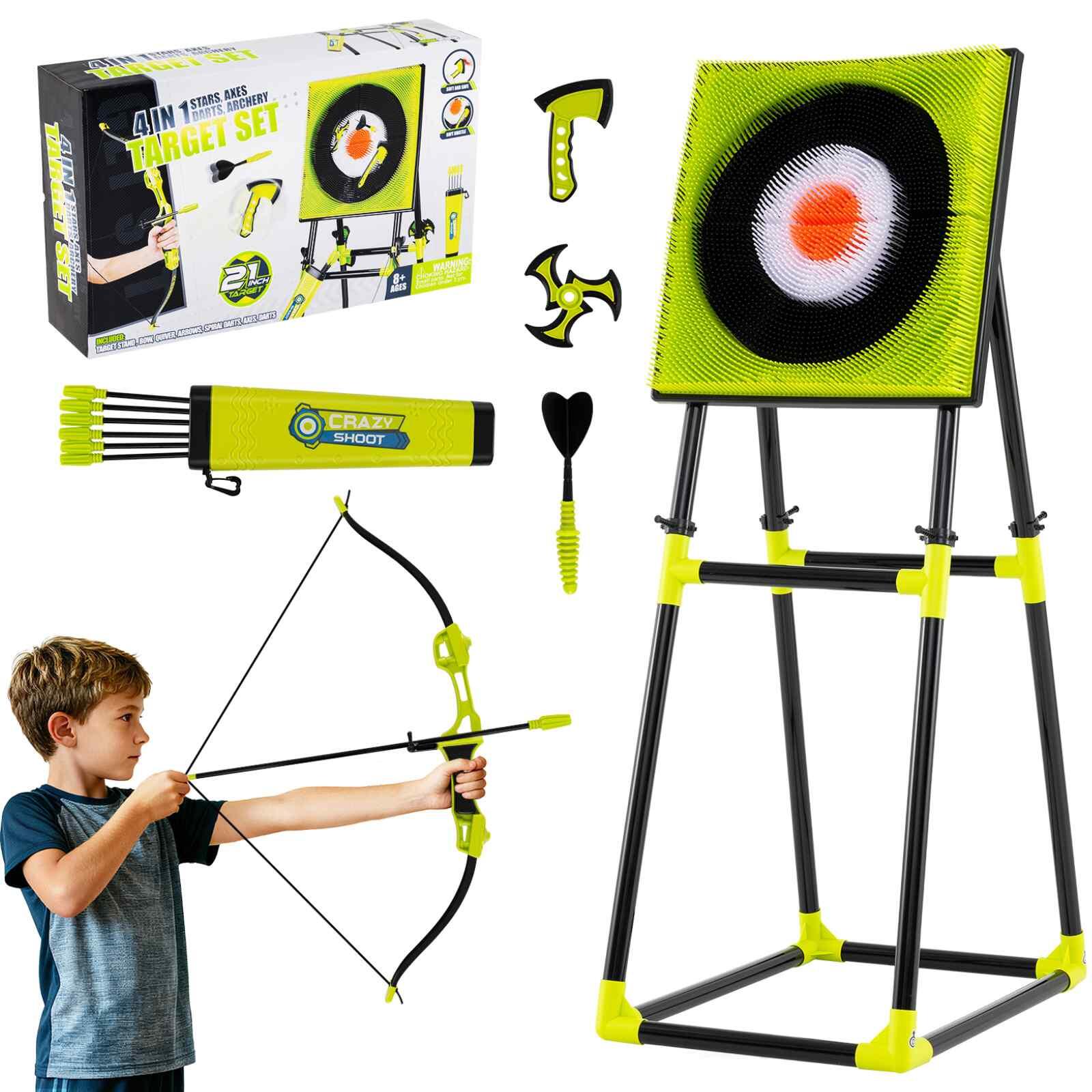 4-in-1 Archery Target Set w/Axes & Ninja Darts Green