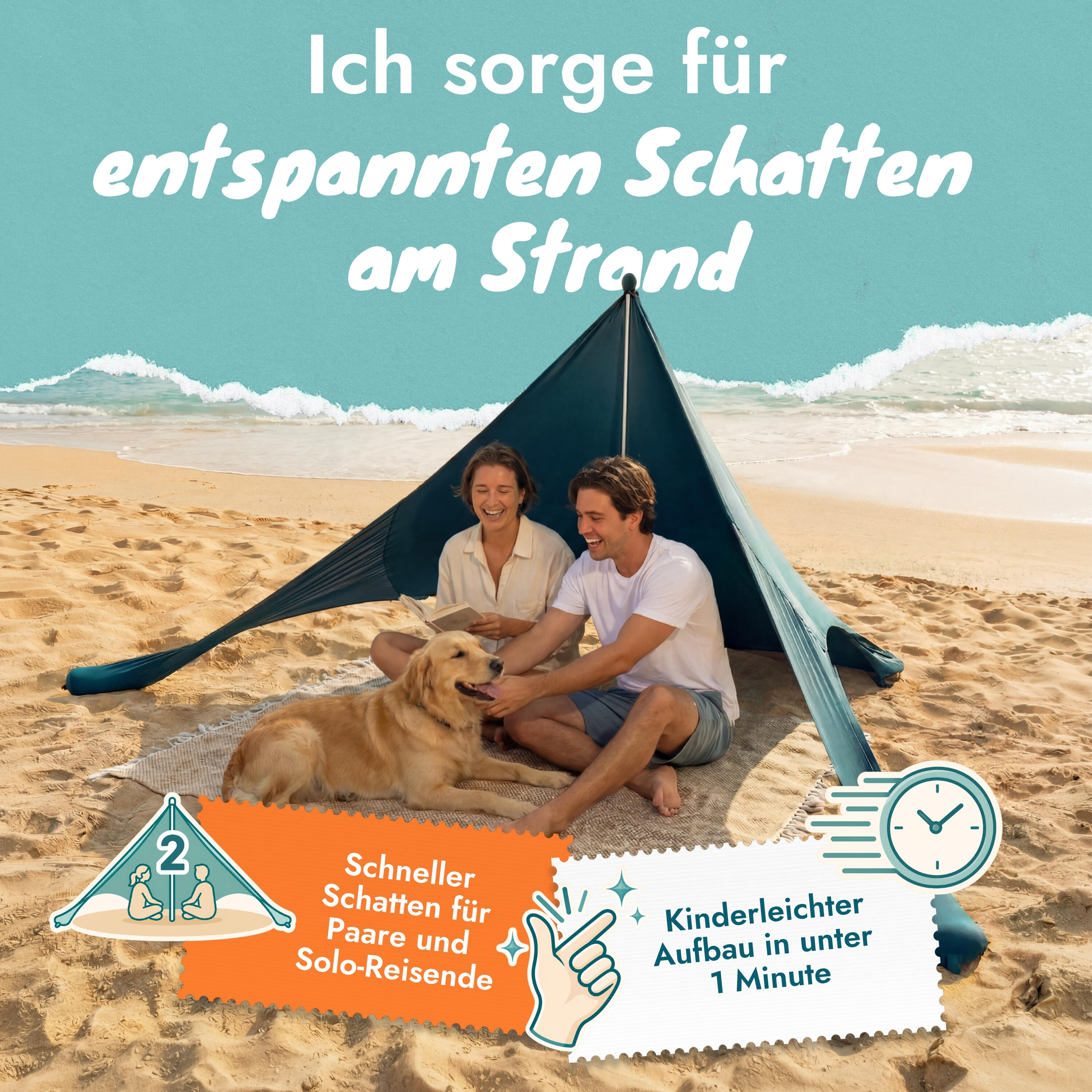 Sunsail Strandzelt Couple – Sonnensegel für 2 Pers. mit UV-Schutz UPF 50+ 2/8