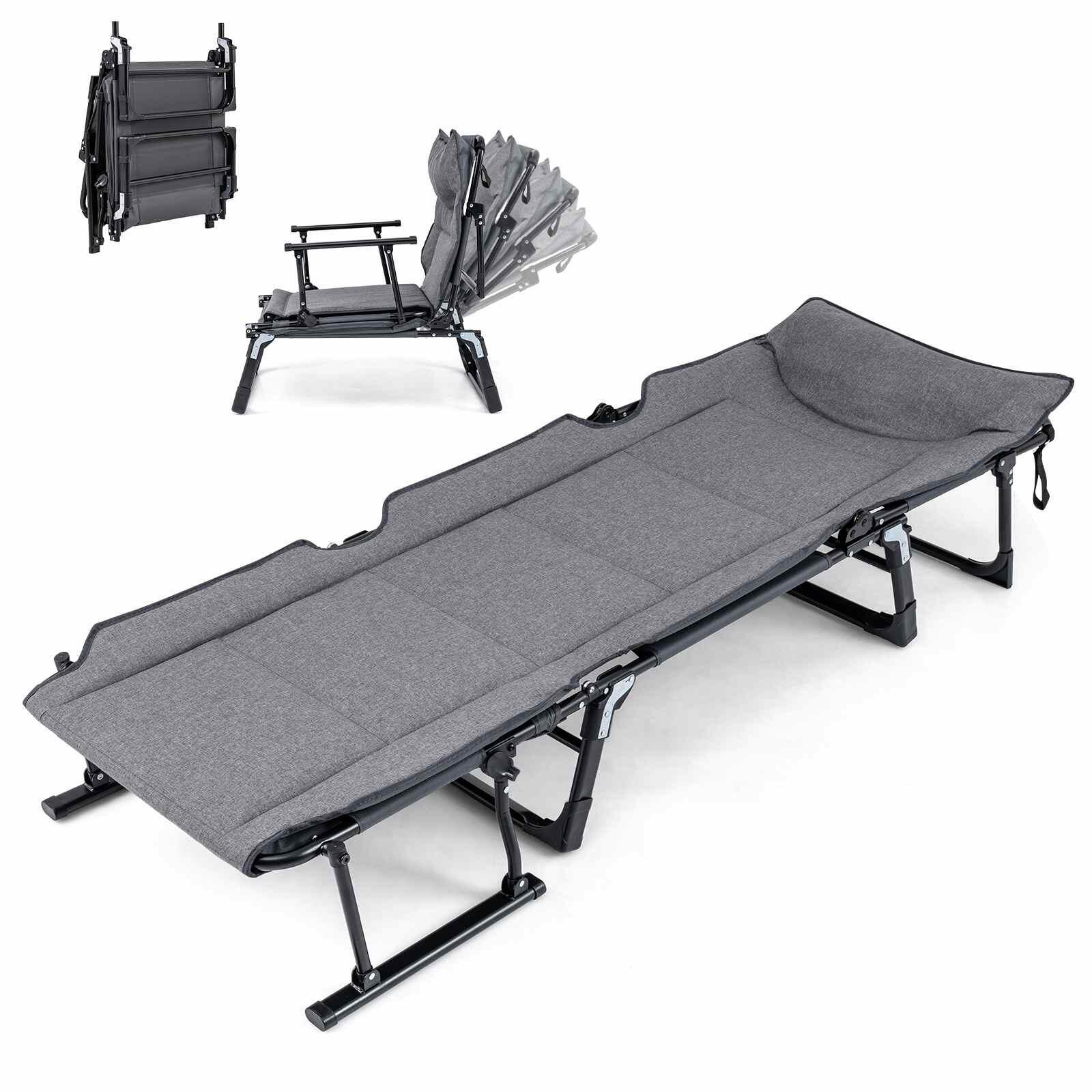 3-in-1 Folding Camping Cot Sleeper Chair w/6-Position Backrest