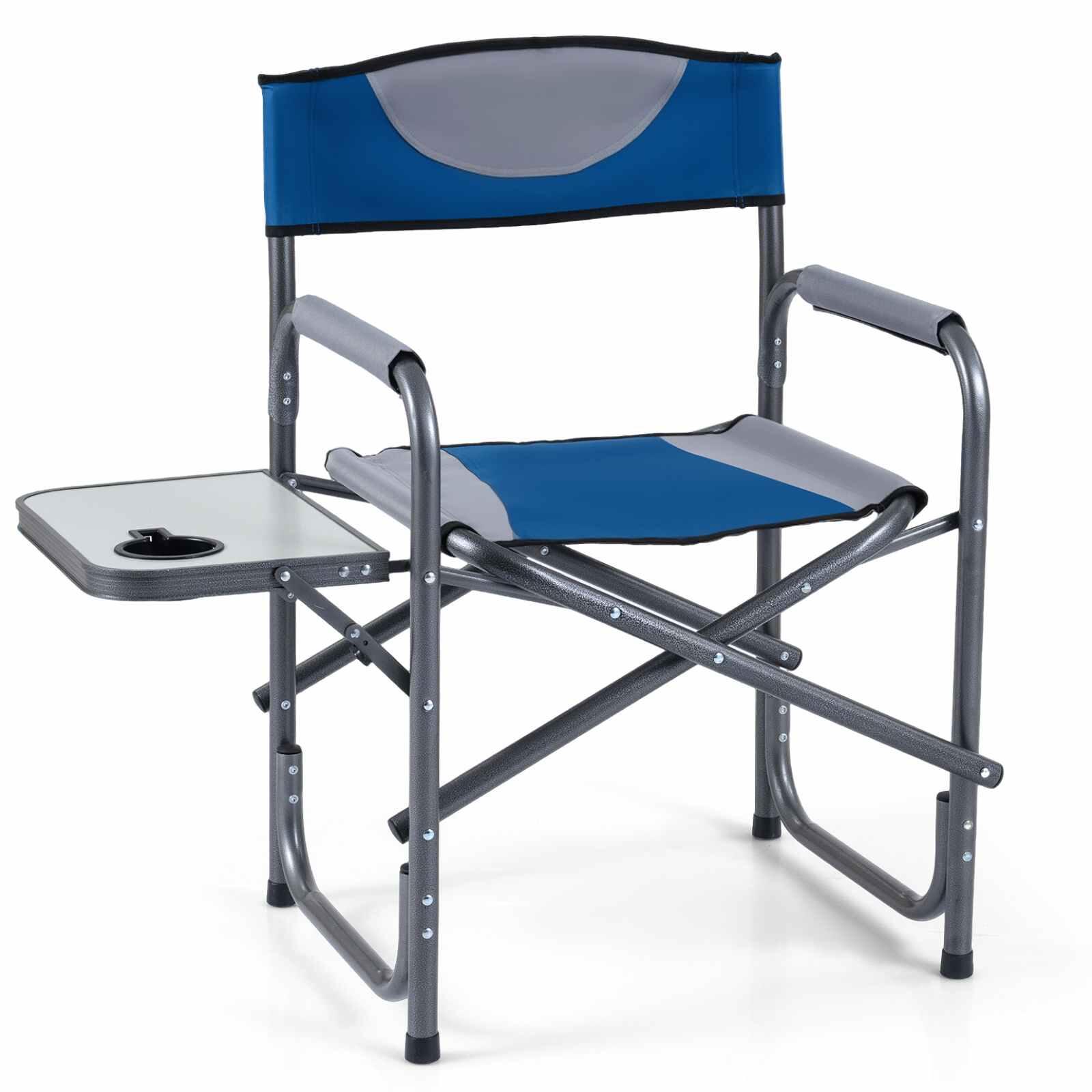 Directors Camping Chair w/Side Table Cup Holder 180kg Blue