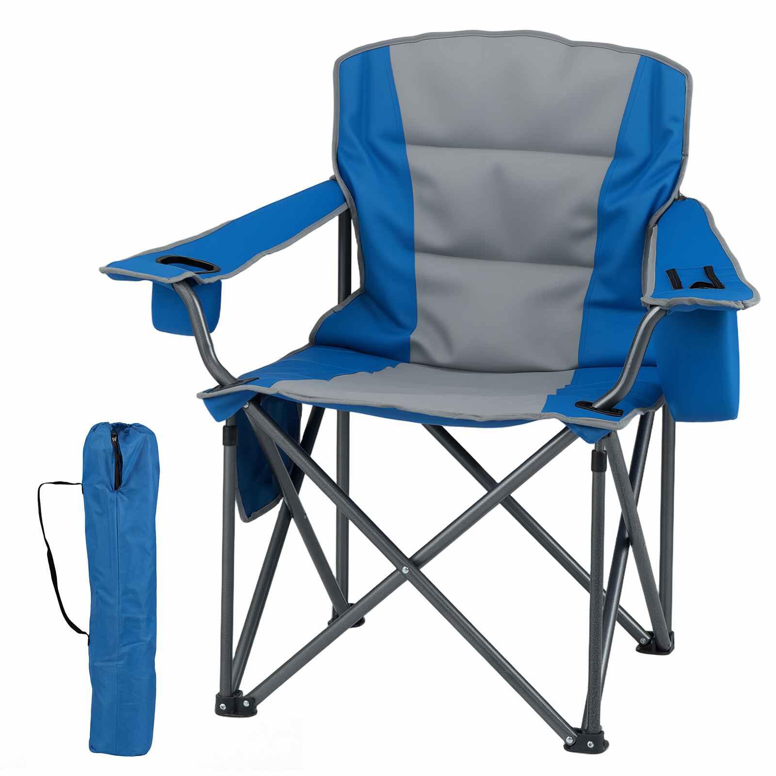 Padded Camping Chair w/Cooler Pouch & Side Storage Blue