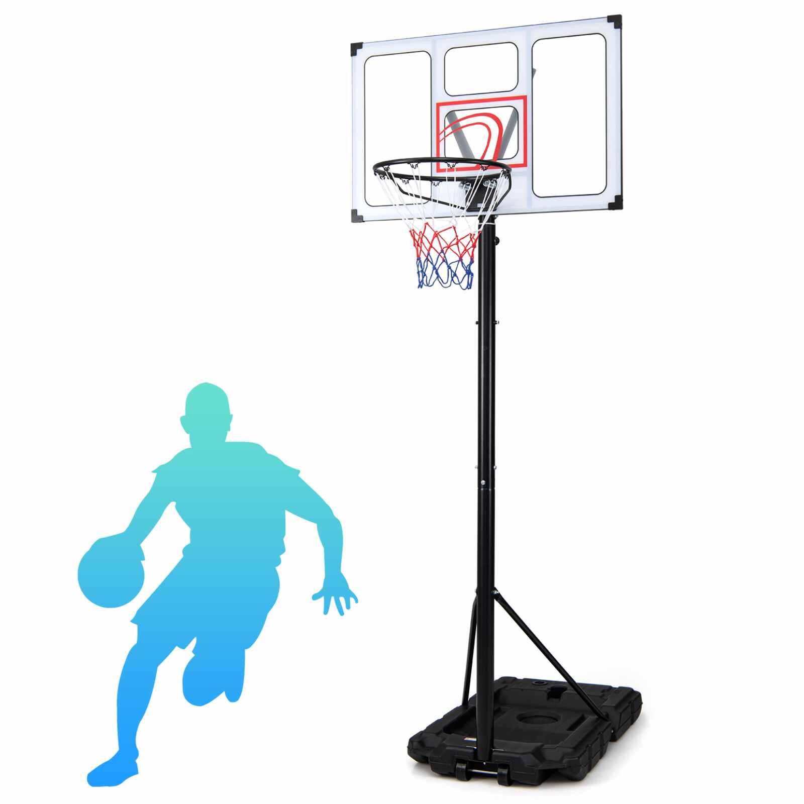 125-305cm Adjustable Basketball Hoop w/Ball Storage & Wheels