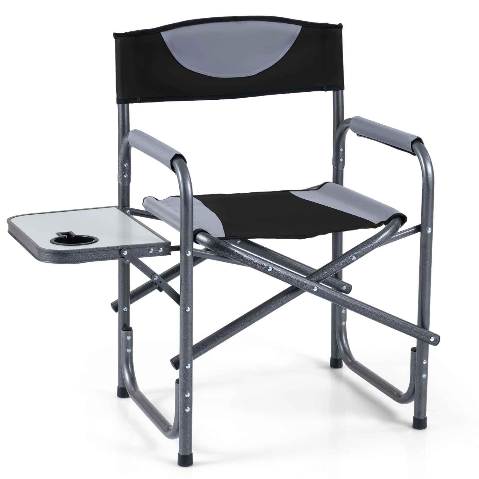 Directors Camping Chair w/Side Table Cup Holder 180kg Black