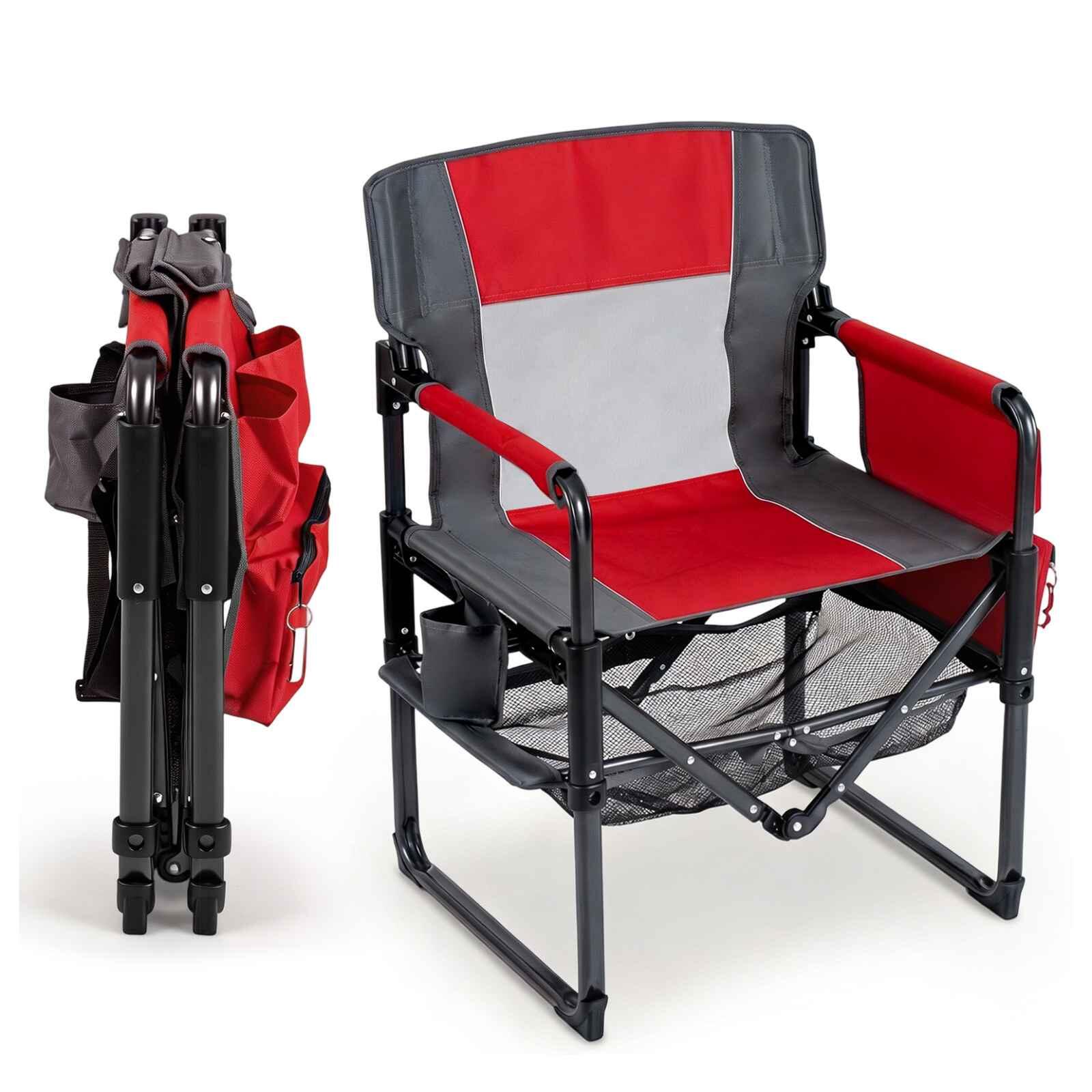 Folding Camping Chair w/Cup Holder Pocket & Bottle Opener Red