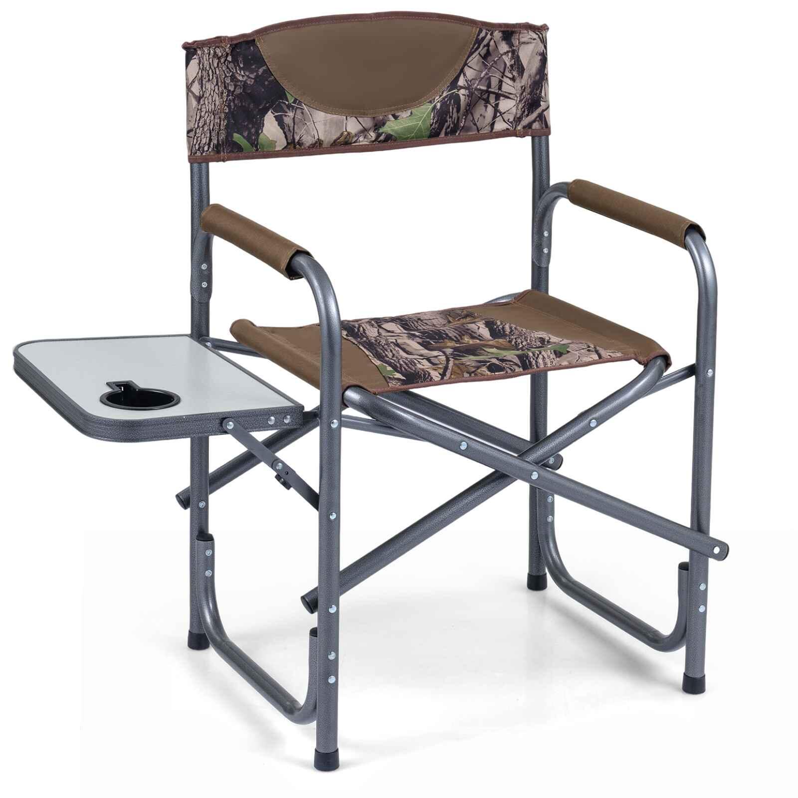 Directors Camping Chair w/Side Table Cup Holder 180kg Camouflage