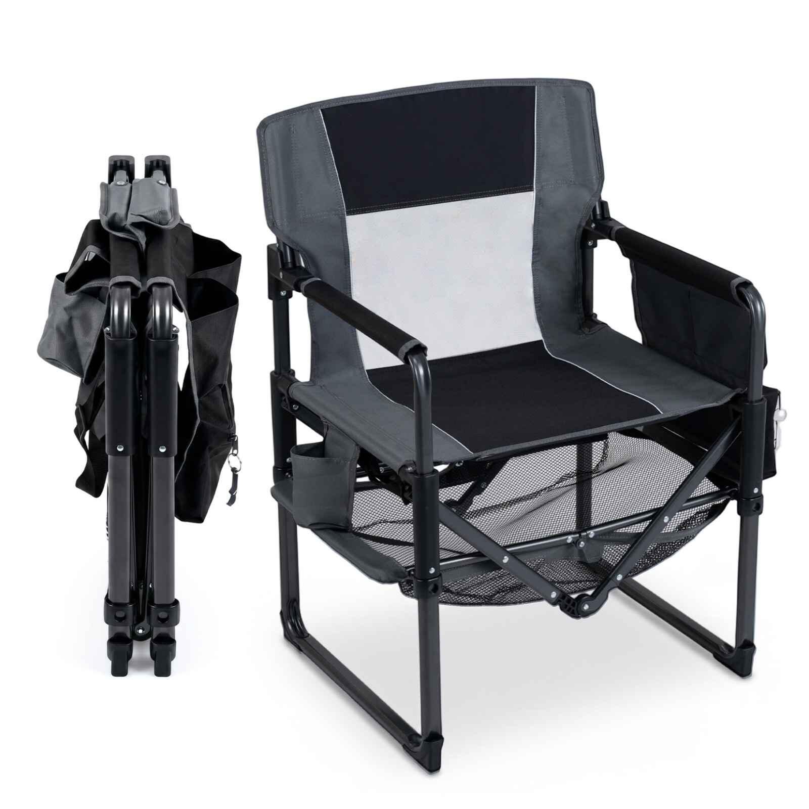 Folding Camping Chair w/Cup Holder Pocket & Bottle Opener Black