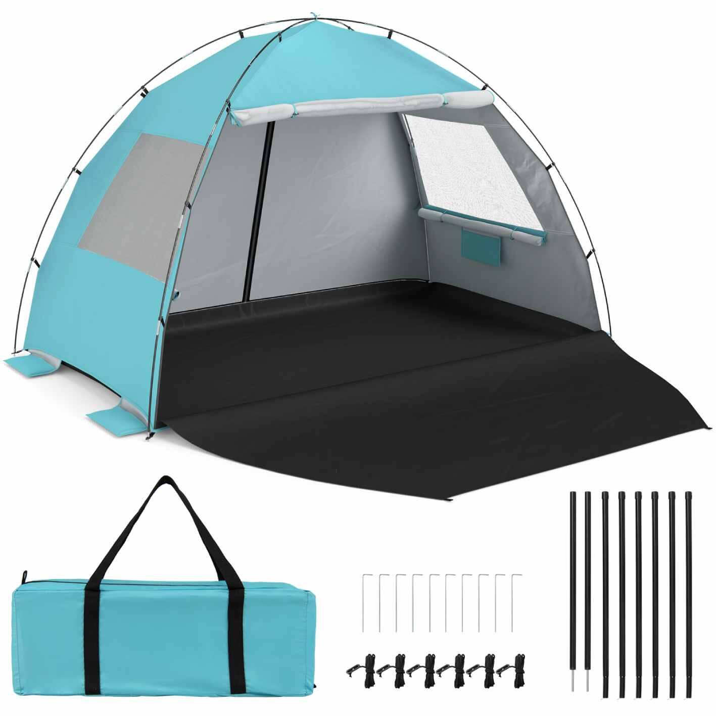 3-4 Person Pop-Up Beach Tent w/Canopy UPF50+ Blue