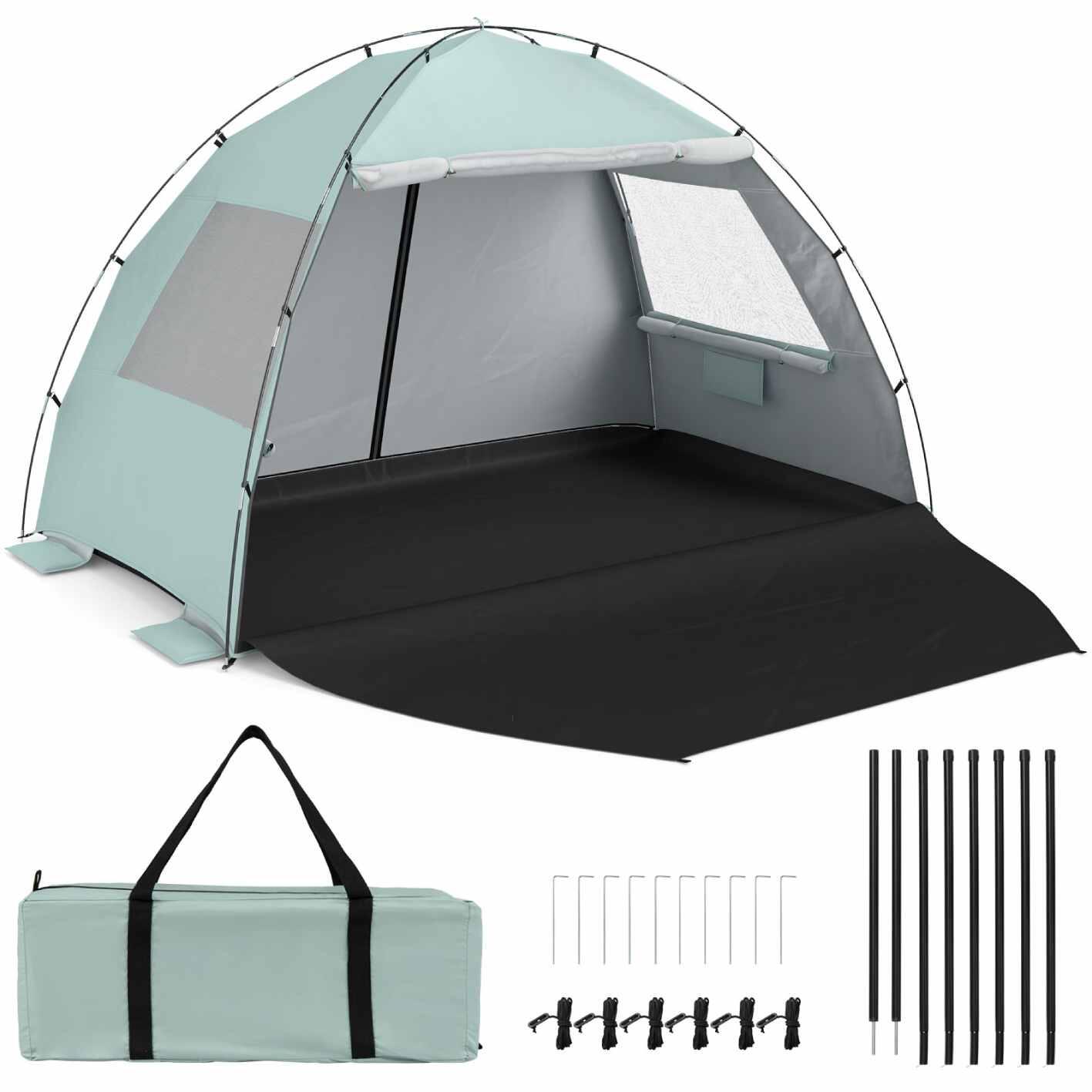 3-4 Person Pop-Up Beach Tent w/Canopy UPF50+ Green
