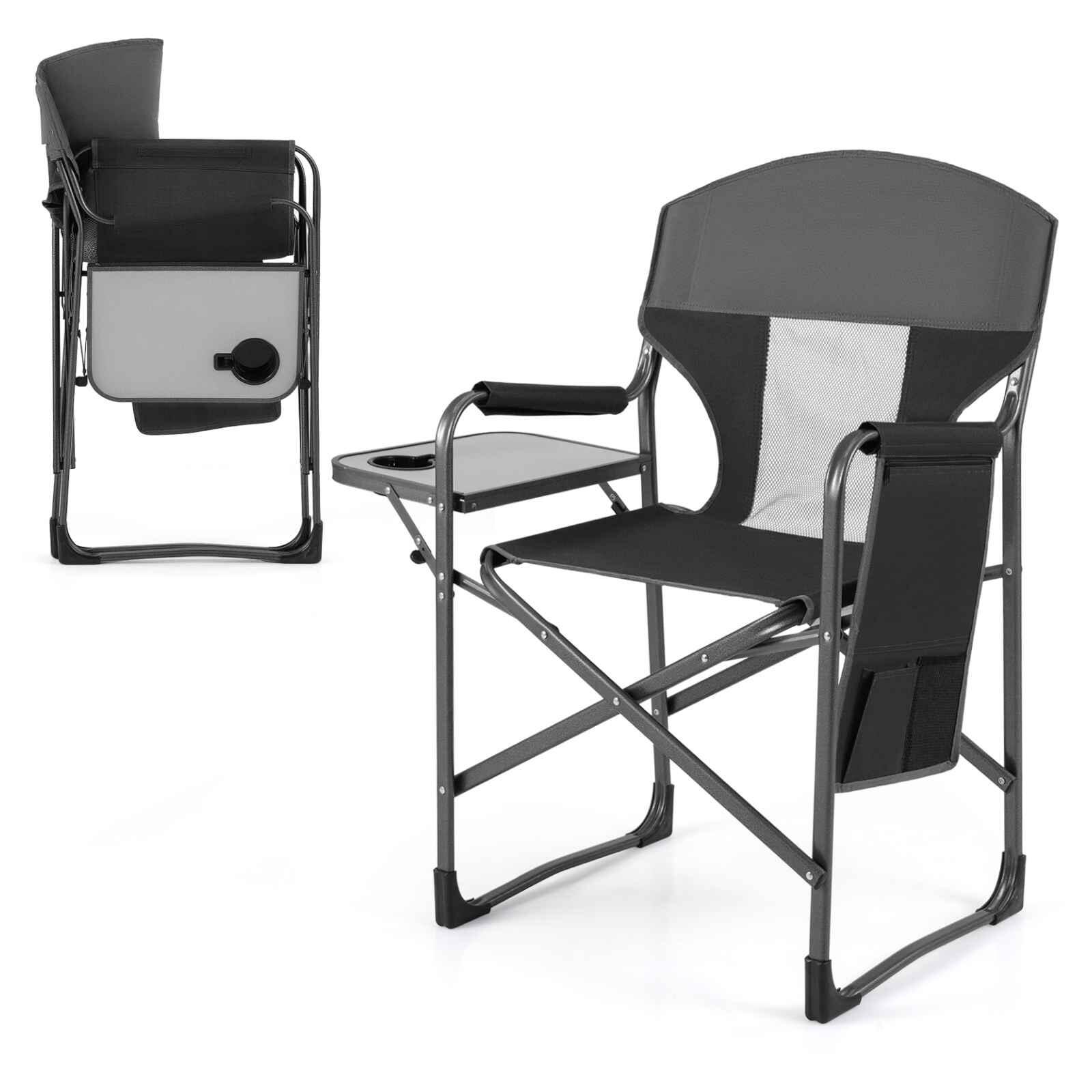 Oversized Padded Directors Camping Chair w/Side Table Cup Holder