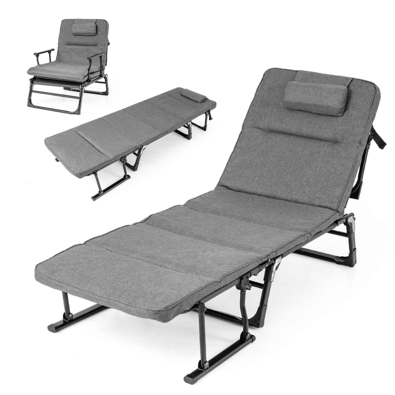 3-in-1 Folding Camping Cot Sofa Chair Sleeper w/6-Level Backrest