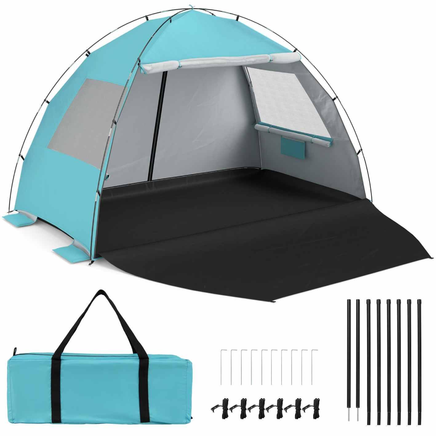 5-6 Person Pop-Up Beach Tent w/Canopy UPF50+ Blue