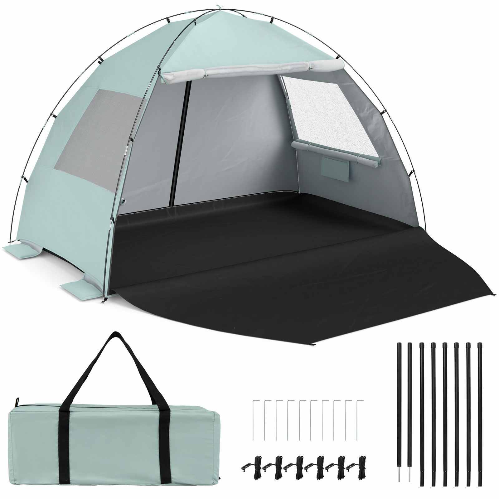 5-6 Person Pop-Up Beach Tent w/Canopy UPF50+ Green