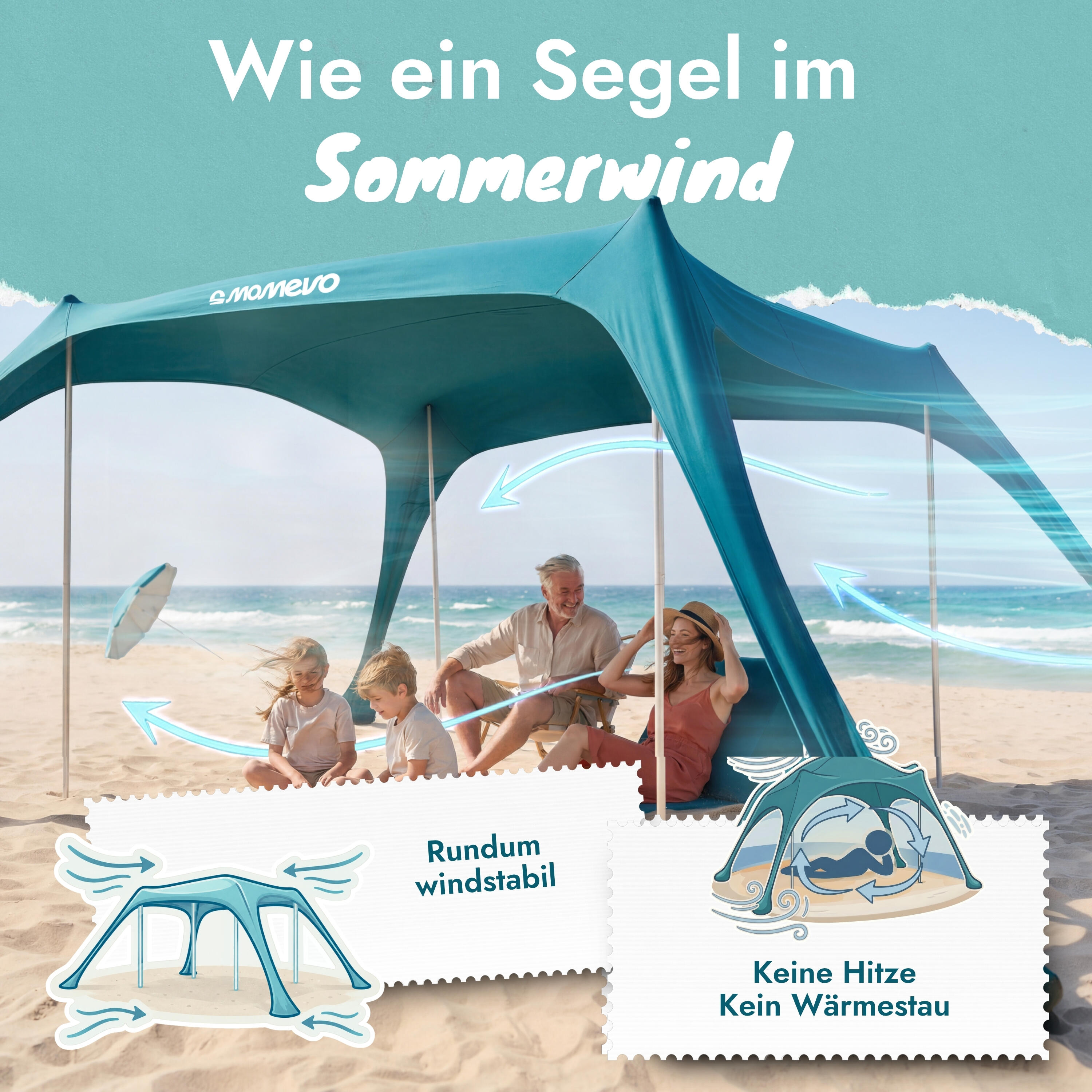Sunsail XL Strandzelt – Sonnensegel für 6 Personen mit UV-Schutz UPF 50+ 5/8