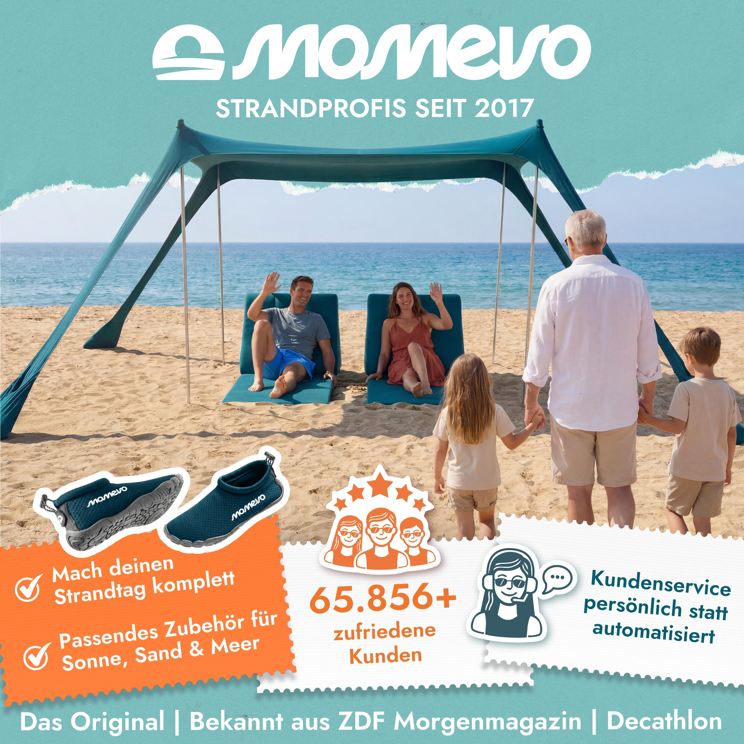 Sunsail XL Strandzelt – Sonnensegel für 6 Personen mit UV-Schutz UPF 50+ 6/8