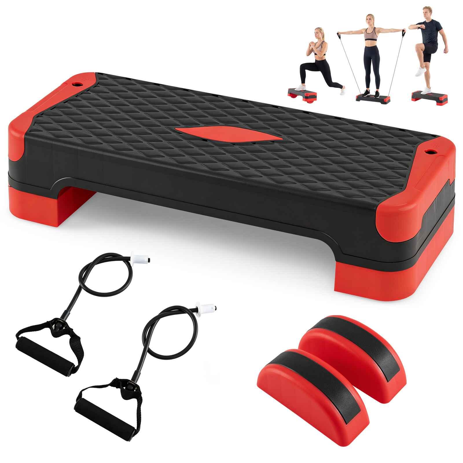 3-in-1 Aerobic Step Platform 300kg w/Risers & Balance Trainers Red