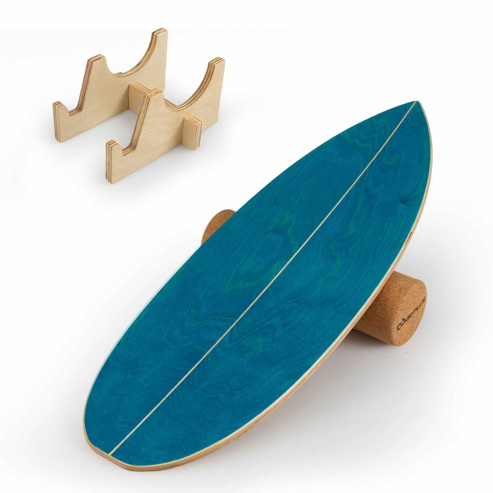 Wood Wobble Balance Board w/Cork Roller Training Blue