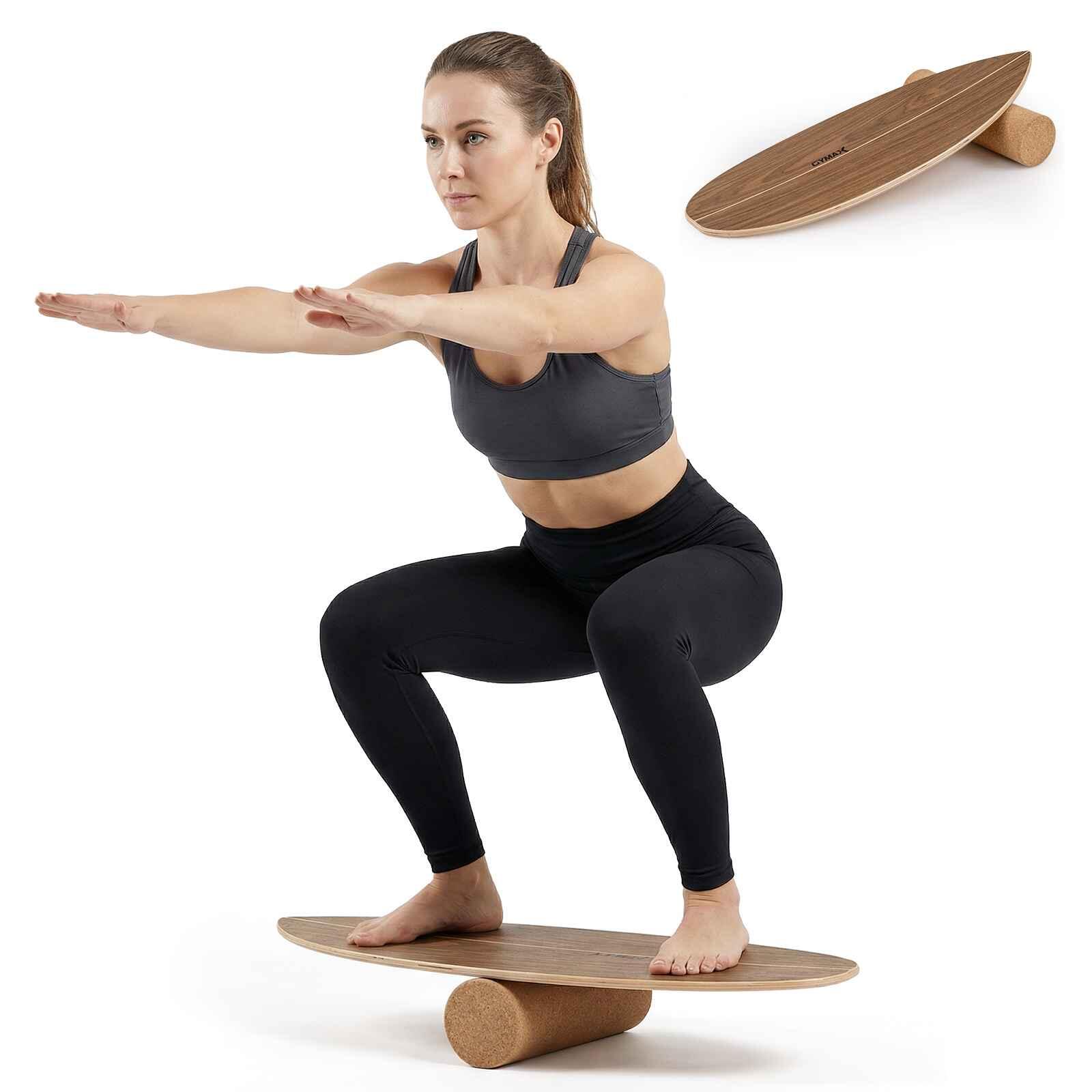 Wood Wobble Balance Board w/Cork Roller Core Trainer