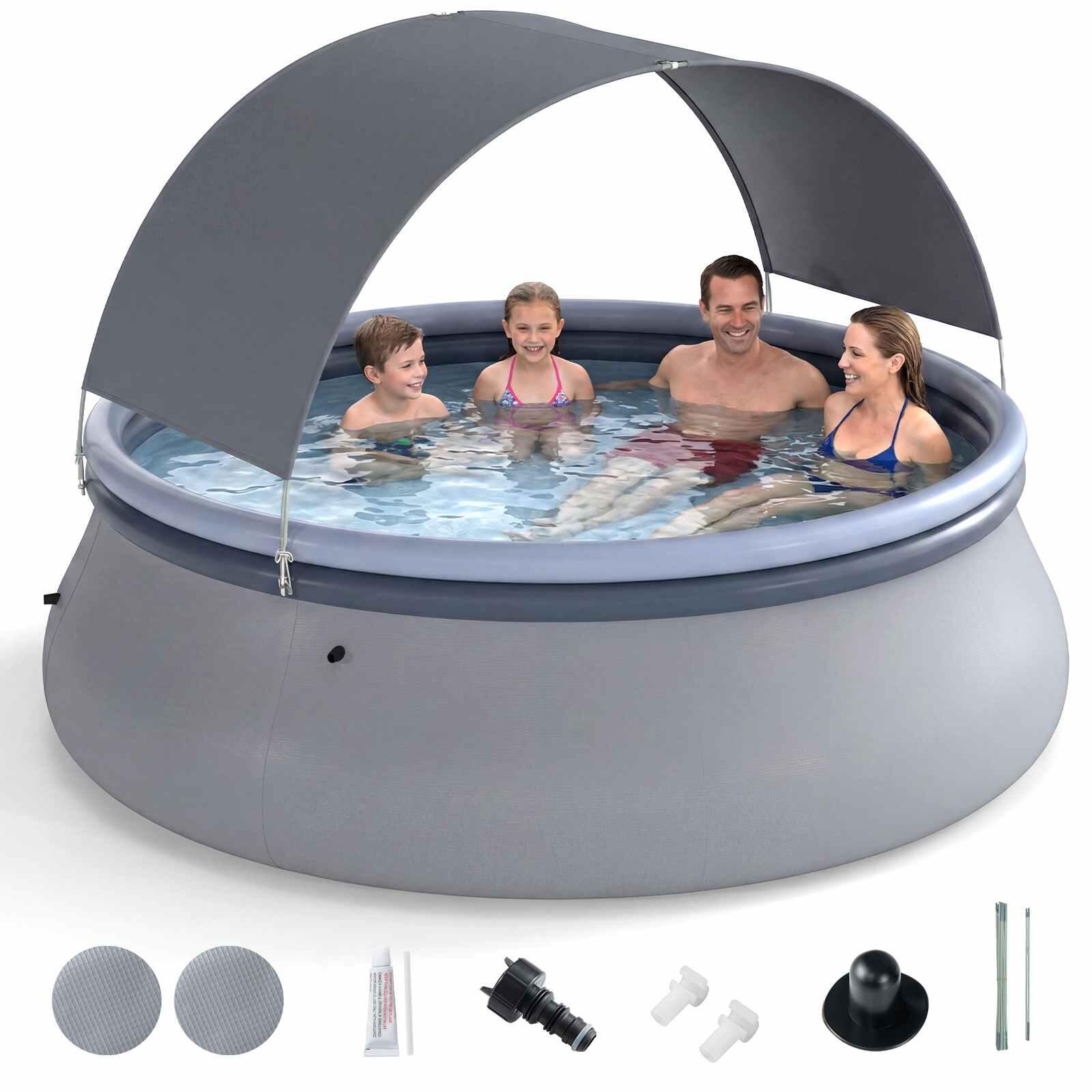 3000L Inflatable Swimming Pool w/Sunshade Canopy Outdoor